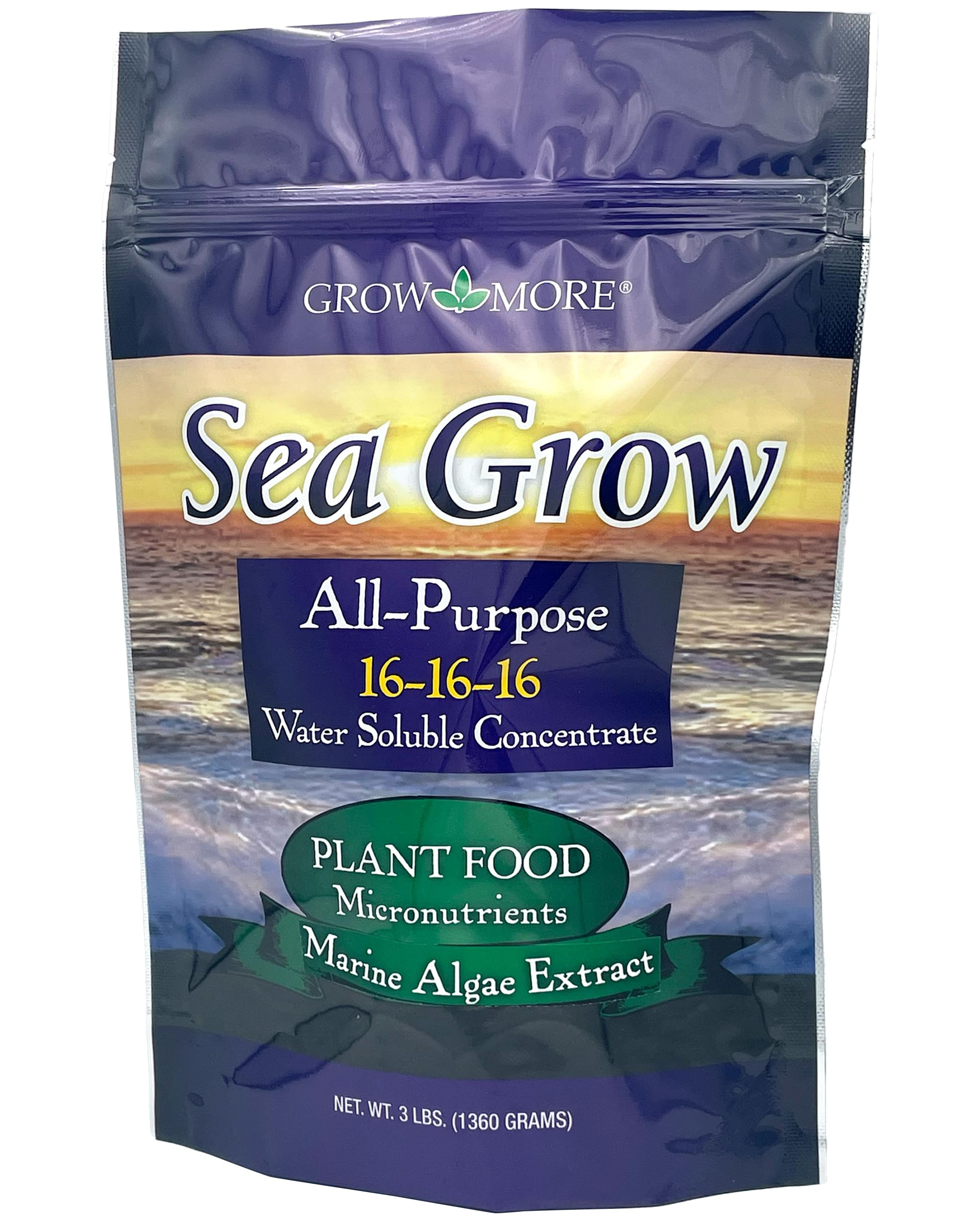 Grow More Sea Grow Kelp Fertilizer - 3lbs of 16-16-16 Water-Soluble, All-Purpose Plant Food - Nutrient-Rich, Seaweed Fertilizer - Outdoor & Indoor Plant Food