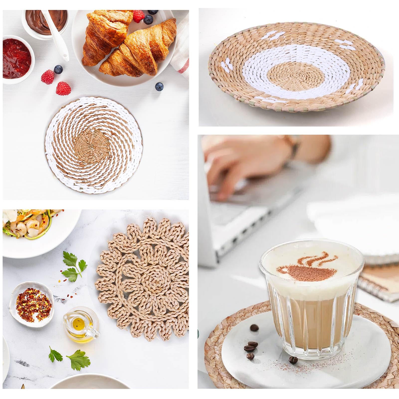 Set di 10 cestini da parete in stile boho, rotondi, rustici, intrecciati, fatti a mano, per camera da letto, soggiorno, tavolo da pranzo (10)