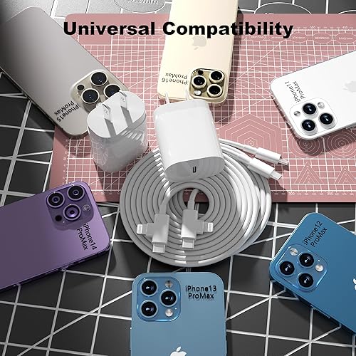 Miniatura 3 de Cargador de iPhone 17/16/15/14/13/12 de 30W Bloque de Carga Rápida con Cable Largo de 6 Pies de C a Tipo C y Lightning. Carga Rápida para Todos