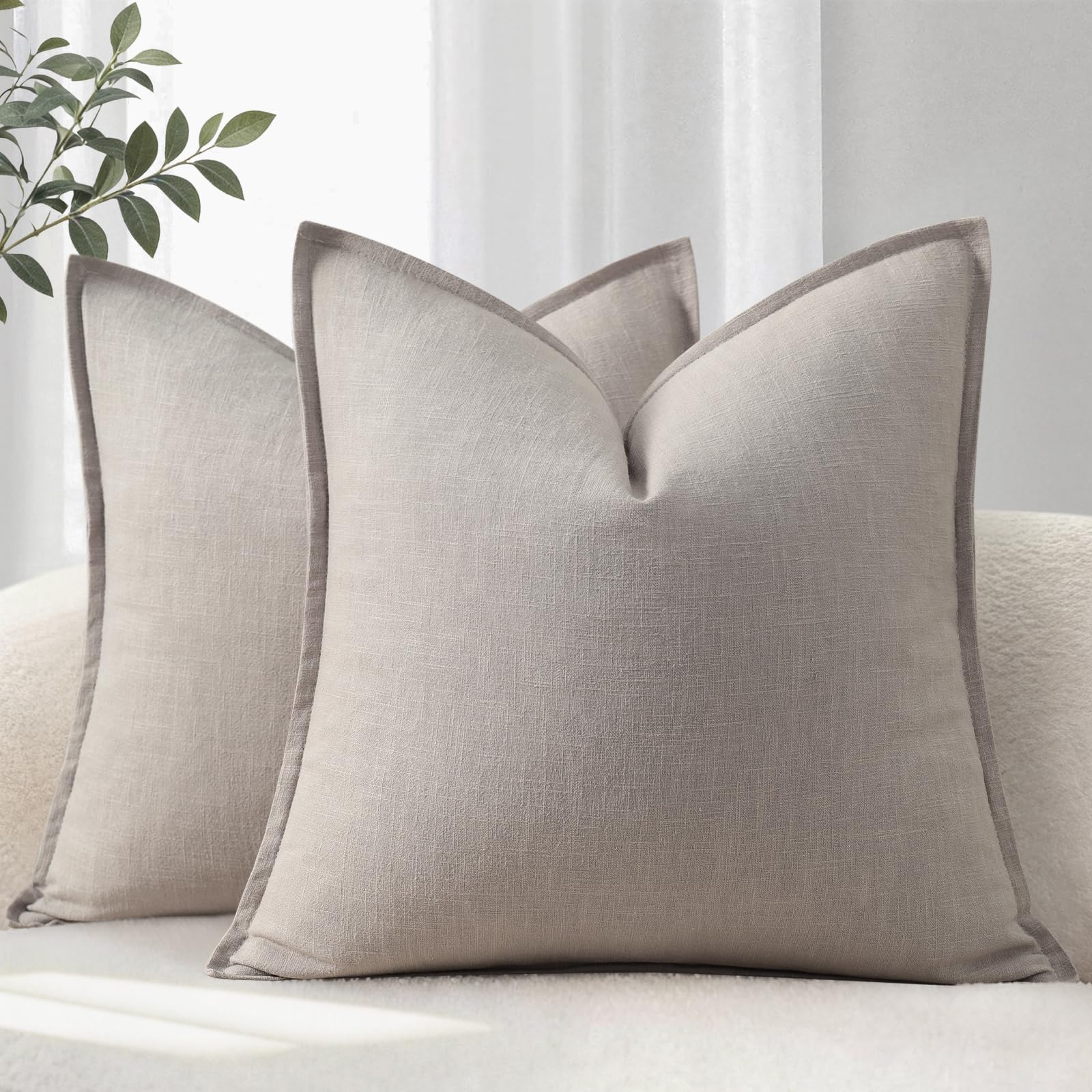 YCOLL Cushion Covers 40x40 cm Set of 2 – Soft Natural Linen Cushions with Trim, Solid Colour Decorative Cushion Cover for Sofa, Couch, Bed and Living Room, Gray — image 1