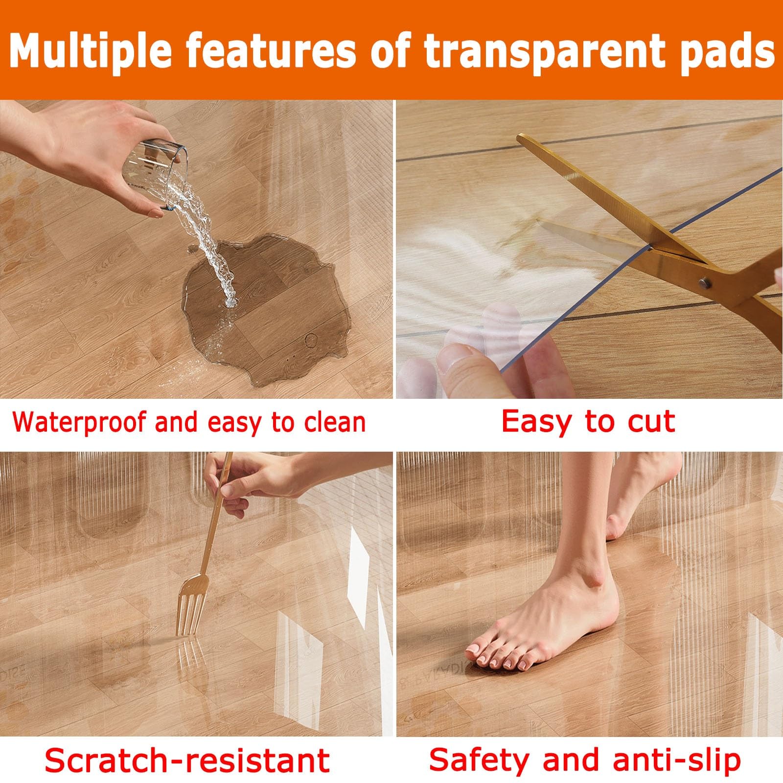 Tapete transparente de PVC de 1,5 mm para silla de oficina, antideslizante, protector de suelo para madera y azulejos, resistente a los arañazos, 80 x 100 cm, antiamarilleamiento, ideal para suelos