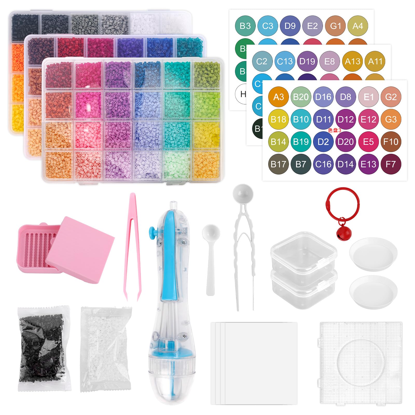 Perline a Fusione Set, 72 Colori 26000pz 2,6mm Perline Termofusibili con Strumenti Multipli Forniture per Lavori Creativi in Pixel Art per Bambini Adulti Realizzare Portachiavi Personalizzati