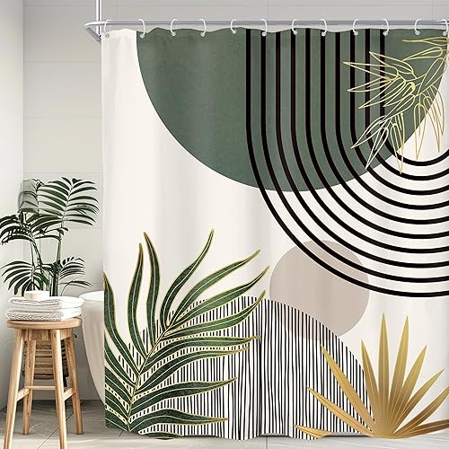 Miniatura 11 de KOMLLEX Cortina de ducha bohemia naranja de mediados de siglo para decoración de baño, 48 pulgadas de ancho x 72 pulgadas de alto, abstracto,