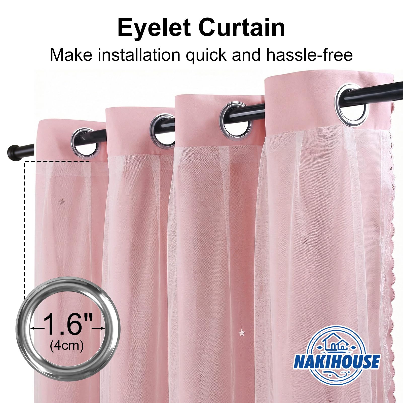 NAKIHOUSE Blackout Curtains with Net,2 Panels Eyelet Curtains for Kids Nursery Bedroom Living Room,52 x 84 Inch Thermal Insulated Curtain & Drapes,Pink - Image 4