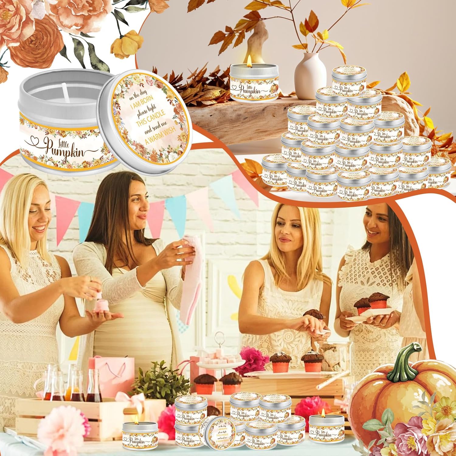24Pcs Pumpkin Baby Shower Party Candles Fall Party Favors Lavender Scented Candles for Girl Boy Baby Shower Christening & Birthday Parties,Thanksgiving, Autumn, Gender Reveal Return Gifts