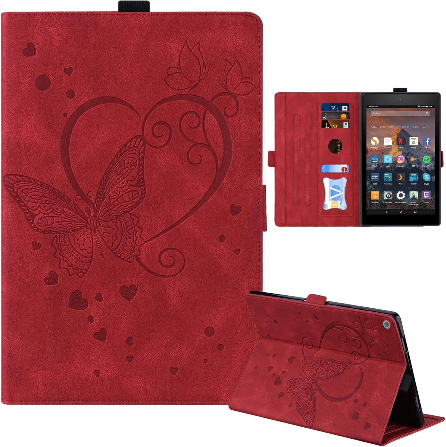 Case for Amazon Fire HD 8 Tablet (8th/7th/6th Generation - 2018/2017/2016 Release), Multiple Angles Viewing Stand Cover Soft TPU Back Cover with Pen Holder and Auto Wake/Sleep, Red
