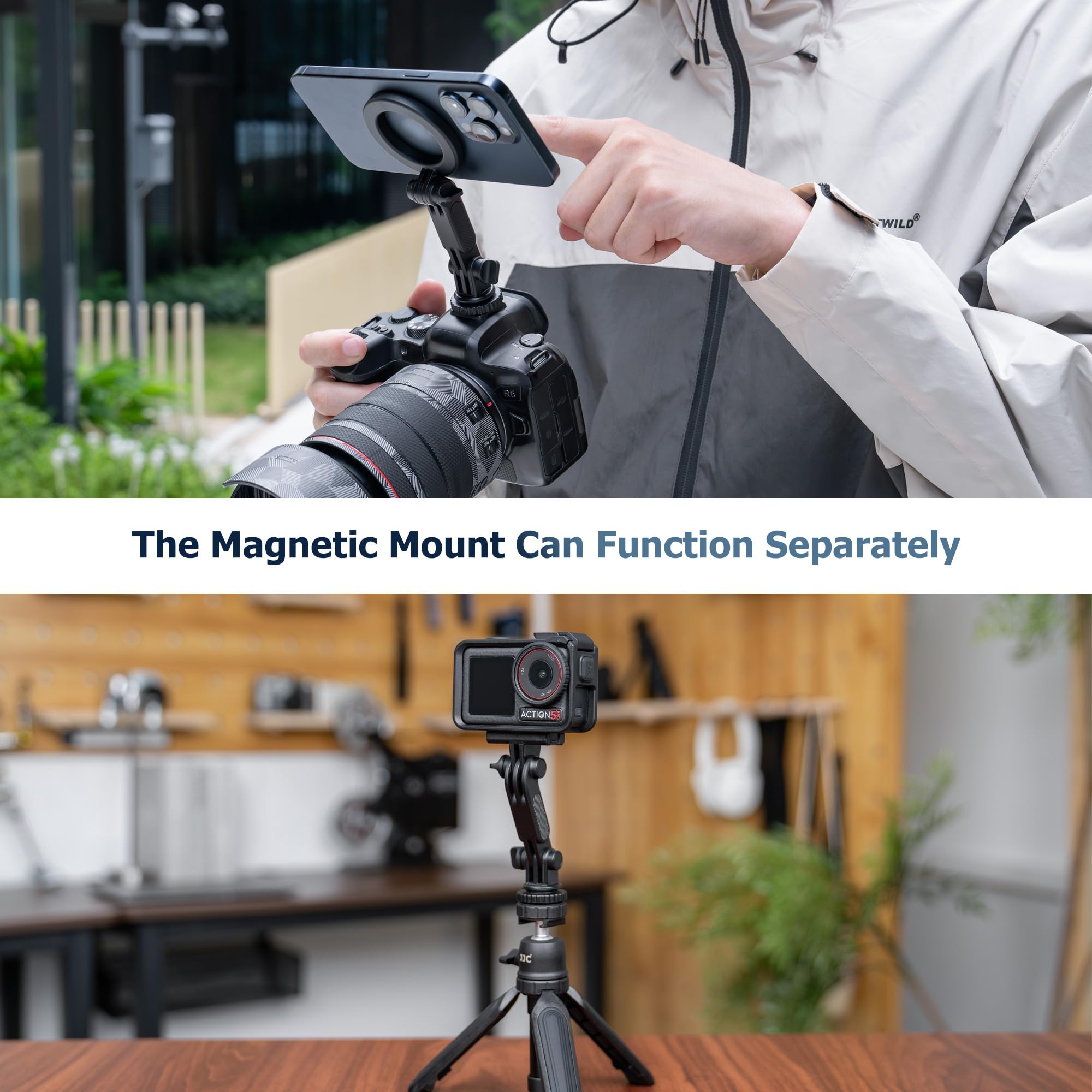 JJC Magnetische Handyhalterung für DJI Osmo Pocket 4 3 Handy Halterung | Pocket3 Pocket4 Creator Kreativ Combo Magnetischer Handy Halter, Erweiterungsadapter mit Kaltblitzschuh für Mikrofon Leuchte