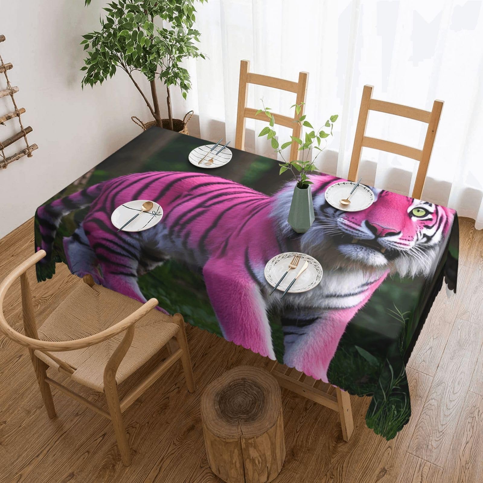 FodPand Pink Tiger Tablecloths for Rectangle Tables 54 x 72 Inch - Reusable Washable Dining Table Clothes - Stain and Wrinkle Resistant Decorative Fabric Table Cover for Wedding