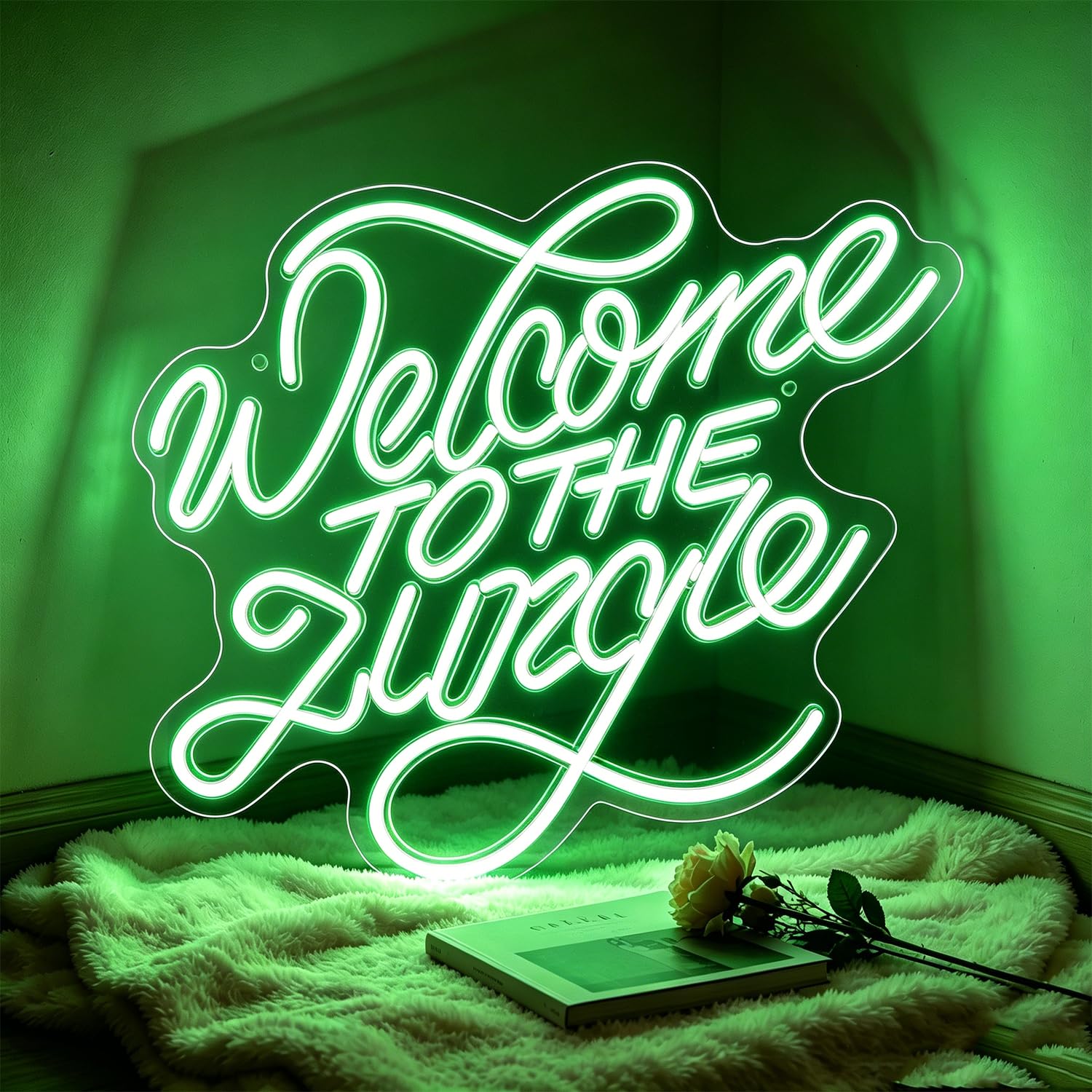 Welcome to The Jungle Neon Sign LED Neon Letter Sign Light Up for Wall Decor, Dimmable USB Powered Neon Light for Home Bar Garden Home Entryway Front Porch Party Gift 13.77”x12.59”