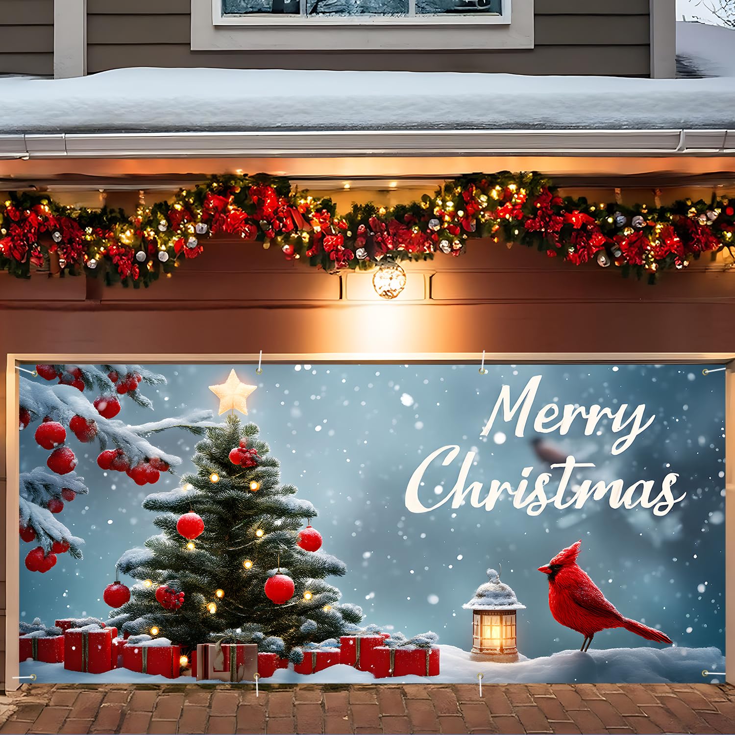 Bannière de porte de garage de Noël décor féerique pour accueil des fêtes