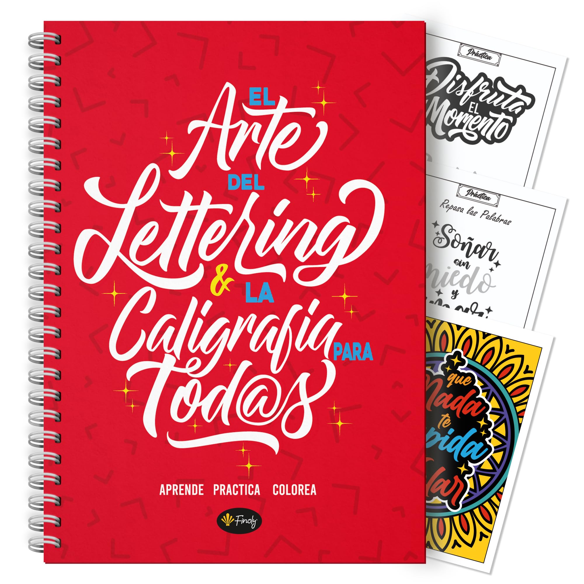 Finoly Cuaderno Lettering Adultos | Libro Lettering y Caligrafía para Colorear a Mano | Cuaderno Caligrafía y Lettering Principiantes y Avanzados | Libro Aprender a Escribir A4