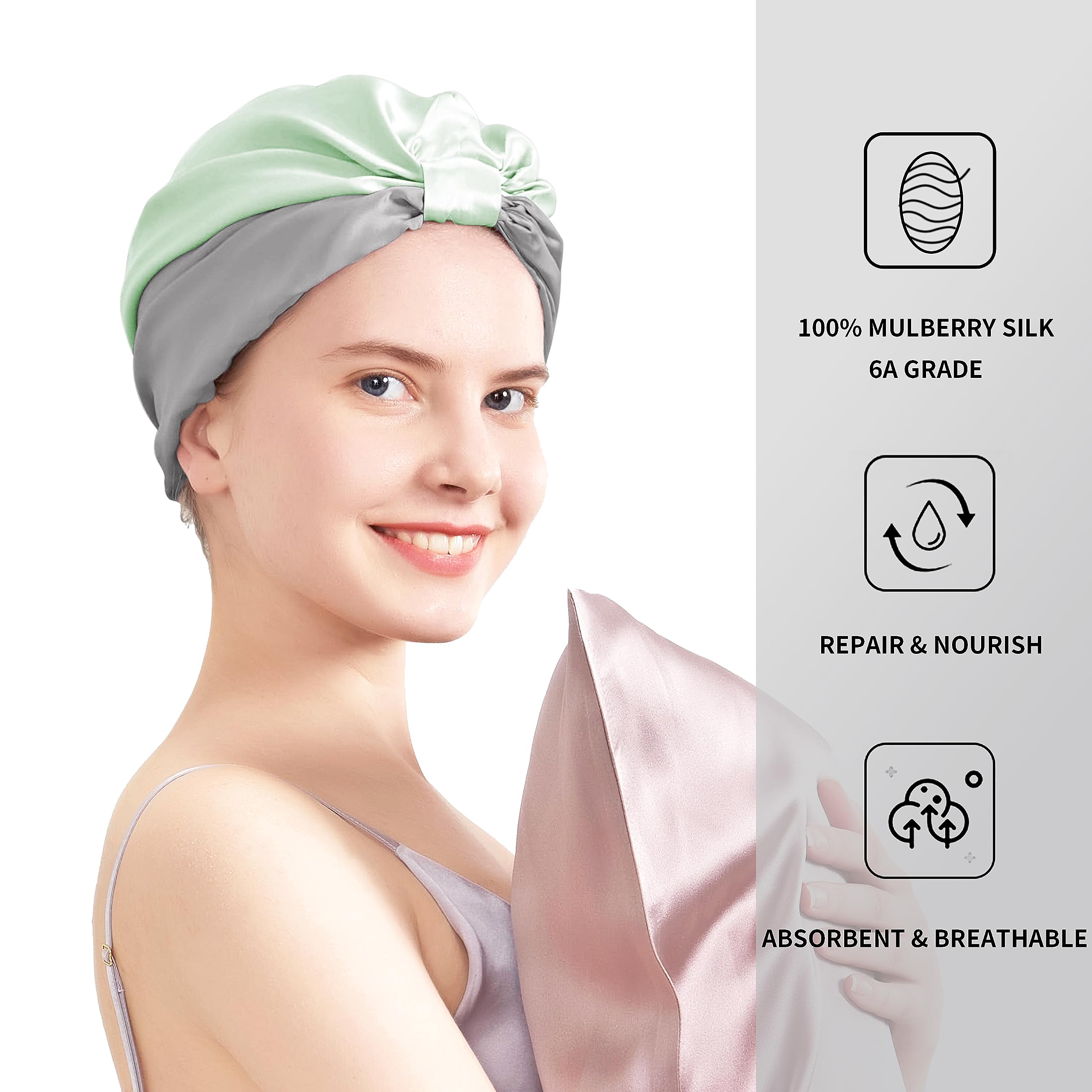 townssilk 100% Mulberry Silk Women's Night Cap, 16 Momme Sleep Cap, Silk Shower Cap, Good for Hair Protects Hair - Image 2