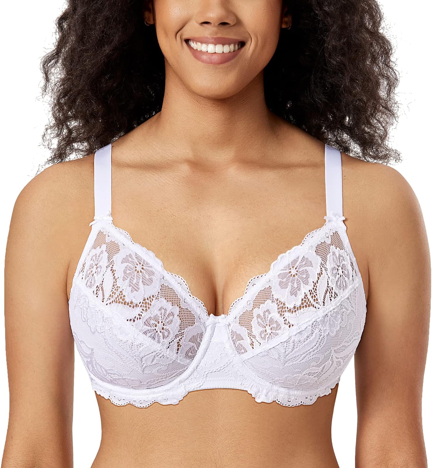 Women's Full Coverage Non-Foam Floral Lace Plus Size Underwired Bra