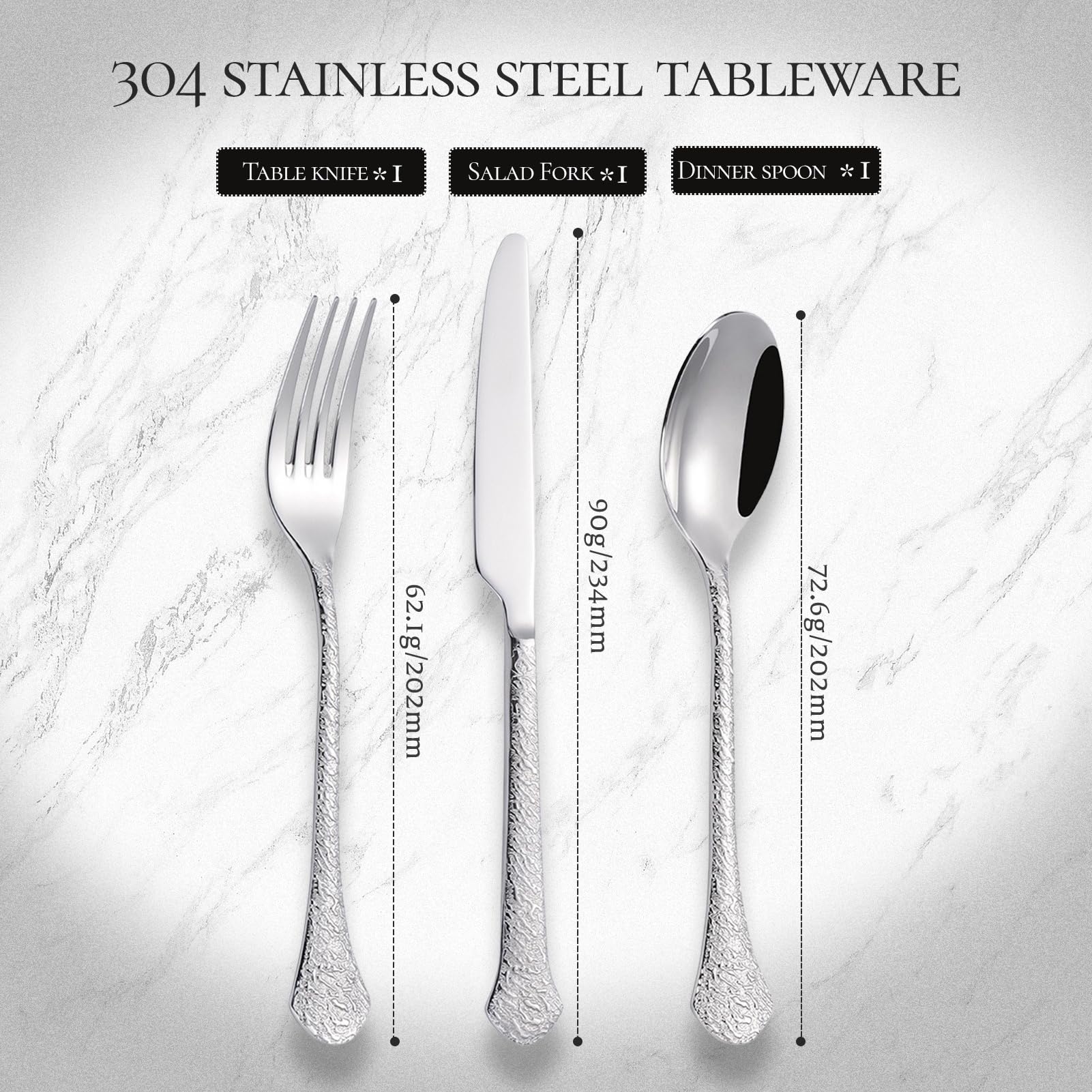 Juego De Cubiertos, Flatware Set De Lujo, 18/10 Acero Inoxidable, Incluir Cuchara Horquilla Cuchillo, Elegante Duradero Vajilla Para Casa, Hotel, Restaurante, Casa Nueva (Set A,9pcs)