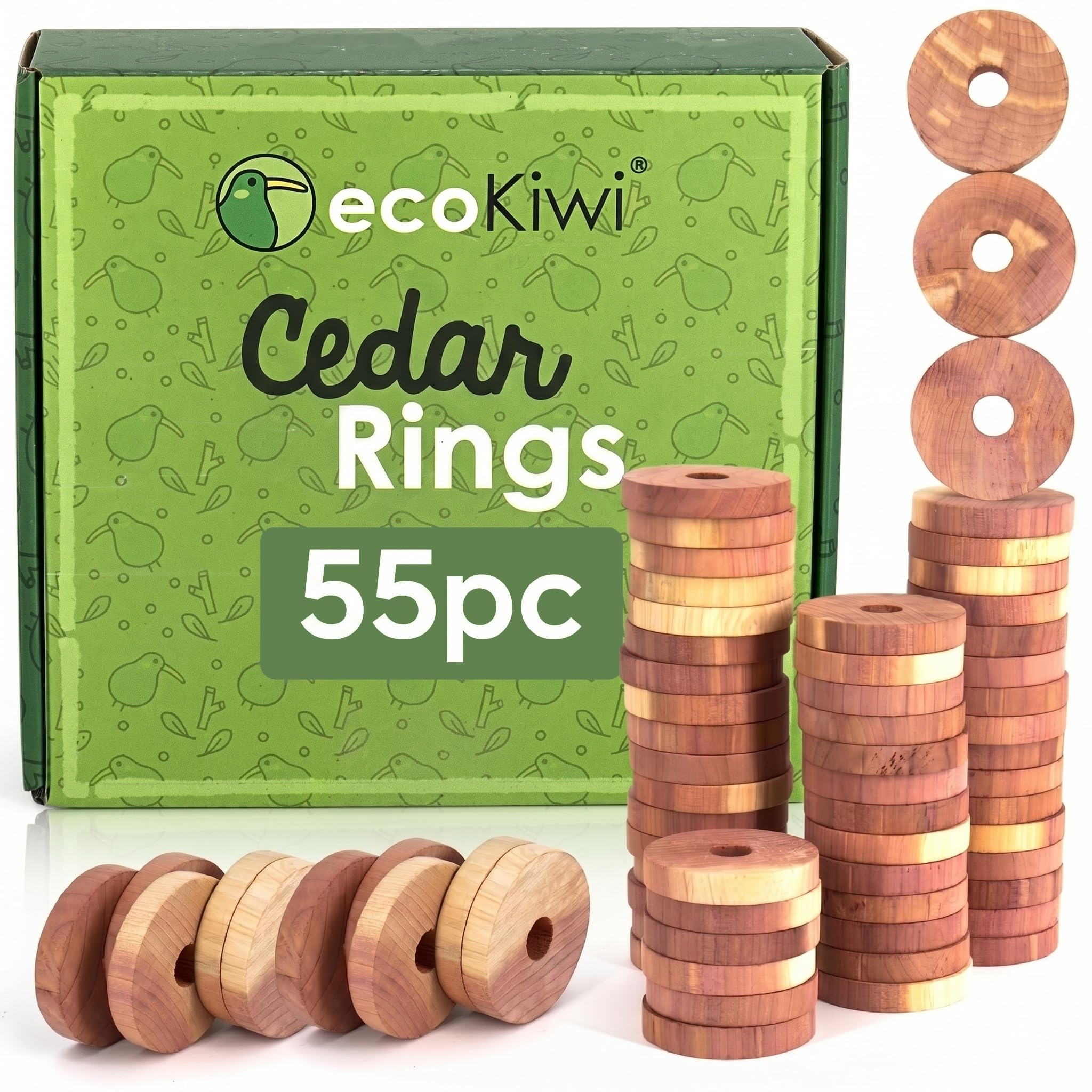 ecoKiwi Cedar Blocks for Clothes Storage - 55 Pack Cedar Rings for Closet | 100% Natural Aromatic Red Cedar Rings for Clothes Storage - Cedar Chips for Closets & Drawers, Moth Protection with Sandpaper-image-7