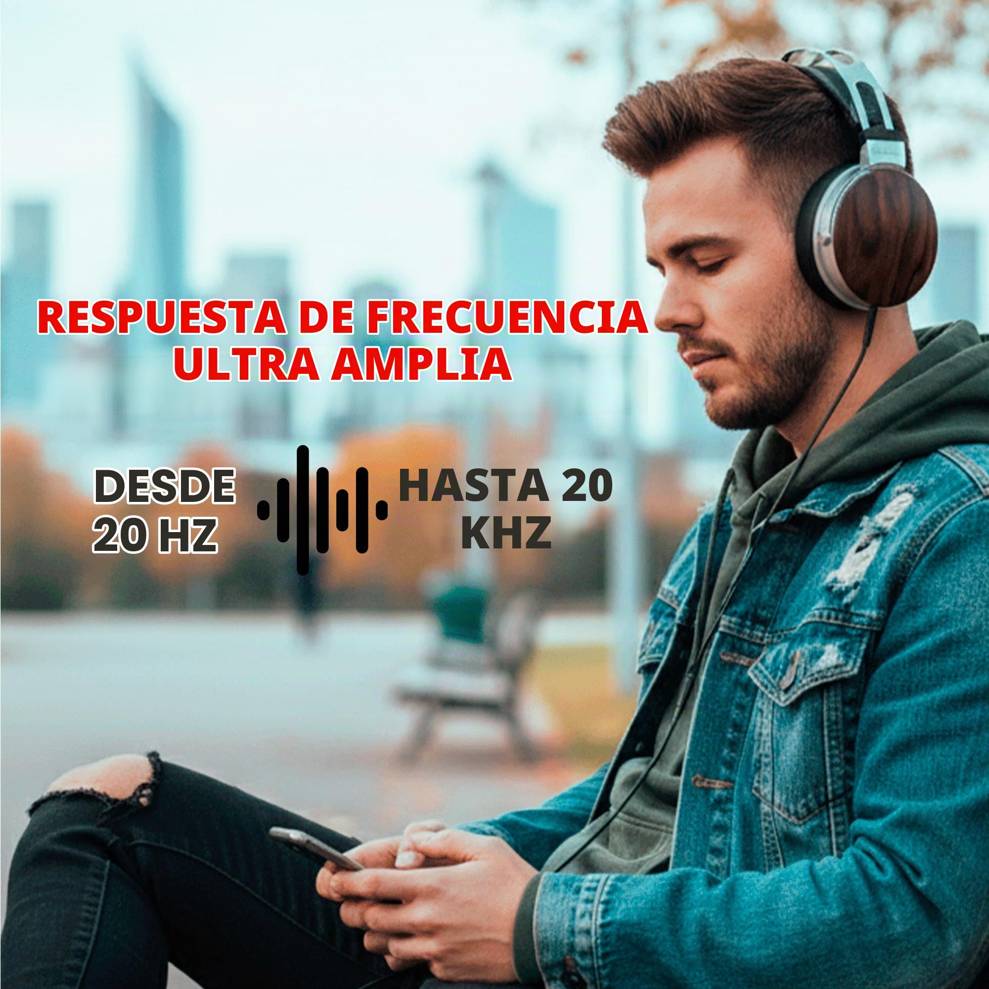 VULKKANO HC20 IRATI Auriculares Estudio Profesionales Over-Ear con Copas de Madera, Drivers 50mm, Sonido Equilibrado con Graves Definidos, Cable 1.5m, 32 Ohmios, Respuesta Frecuencia 20 Hz – 20 KHz