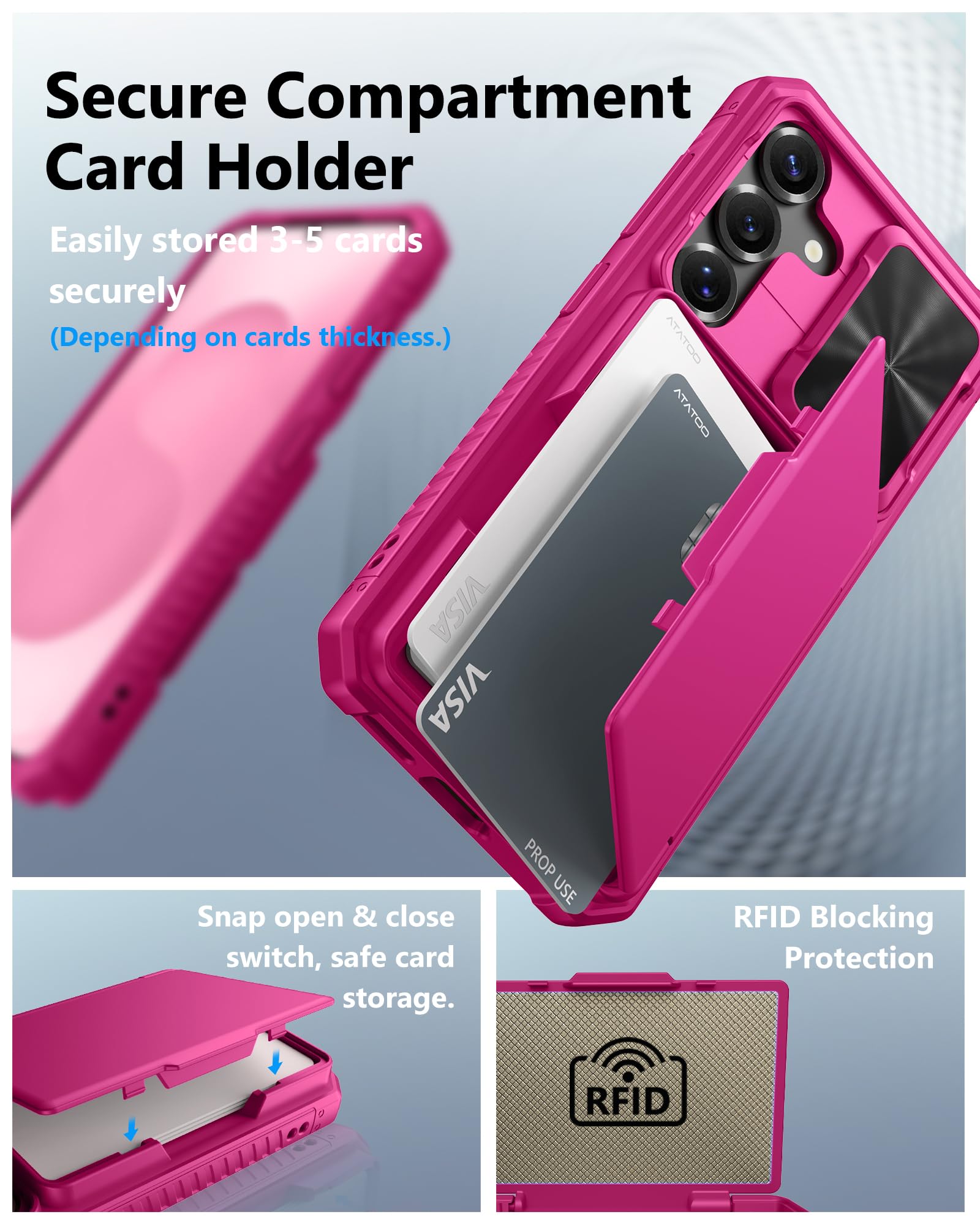 ATATOO Funda tipo cartera para Samsung Galaxy S25 con tarjetero (3-5 tarjetas) [bloqueo RFID] y funda para cámara deslizante, protección de grado militar, bonita funda para teléfono Galaxy S25 de 6.2