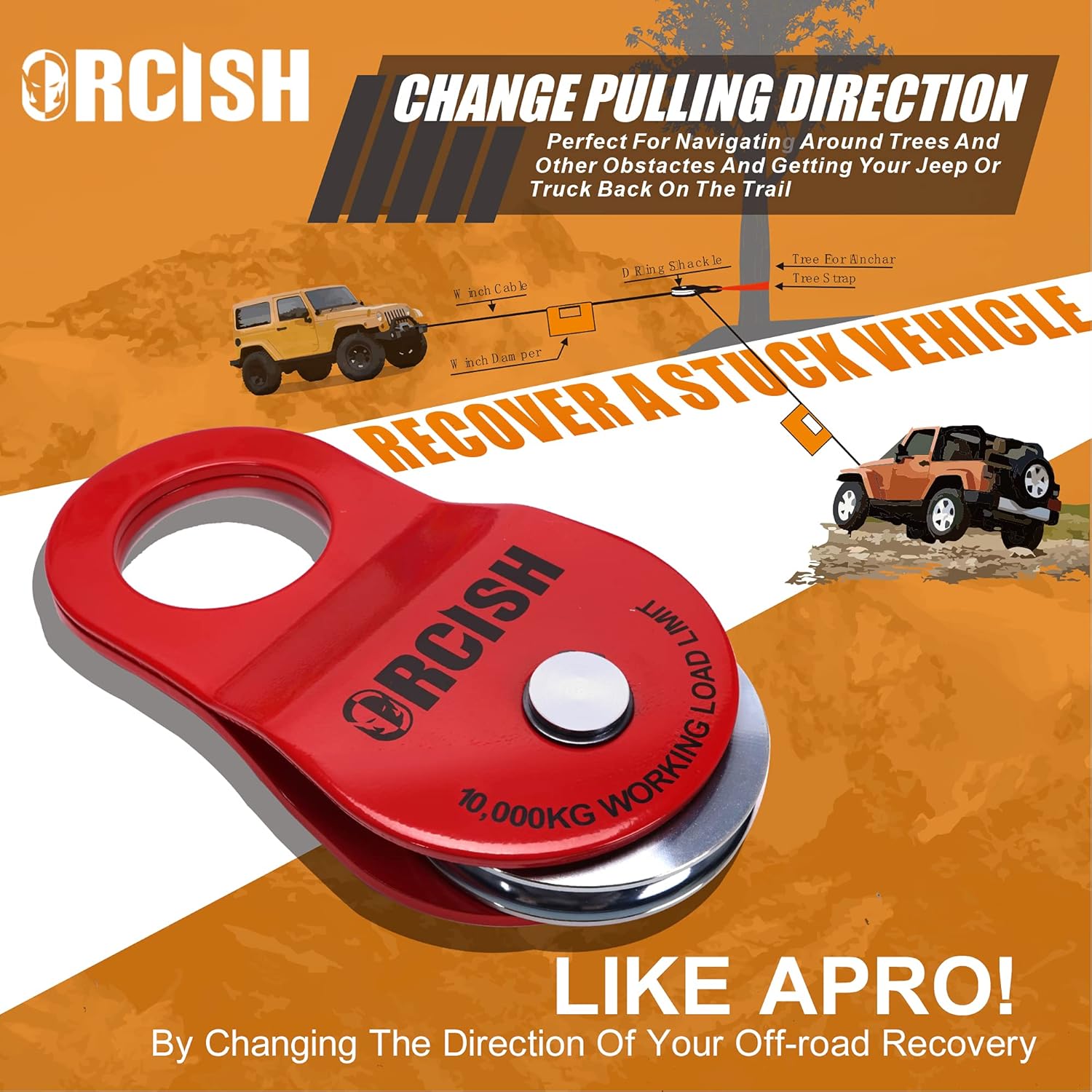 ORCISH 10T Snatch Block for Recovery Winch Towing Pulley Blocks Offroad Recovery Accessory22000lb Capacity (red) : Automotive