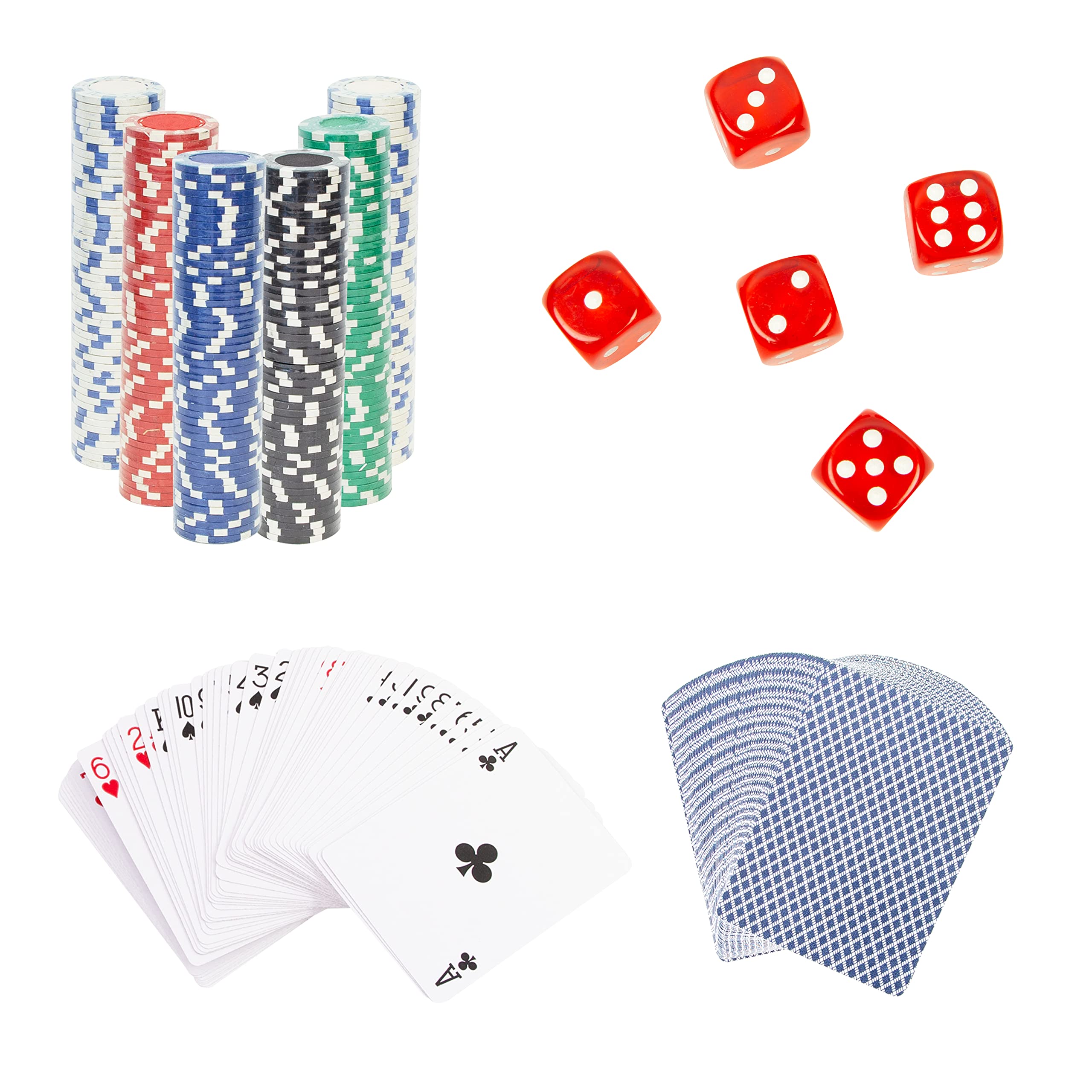 Global Gizmos 50539 300-teiliges Poker-Set/Enthält Chips, Würfel und Karten/Tragbare Tragetasche im Casino-Stil/Spieleabend/Texas Hold'em, Blackjack und mehr, Silber