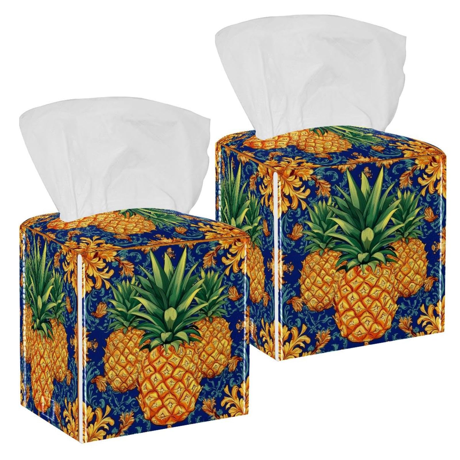 Boîte à mouchoirs en cuir au motif ananas pour comptoir de salle de bain
