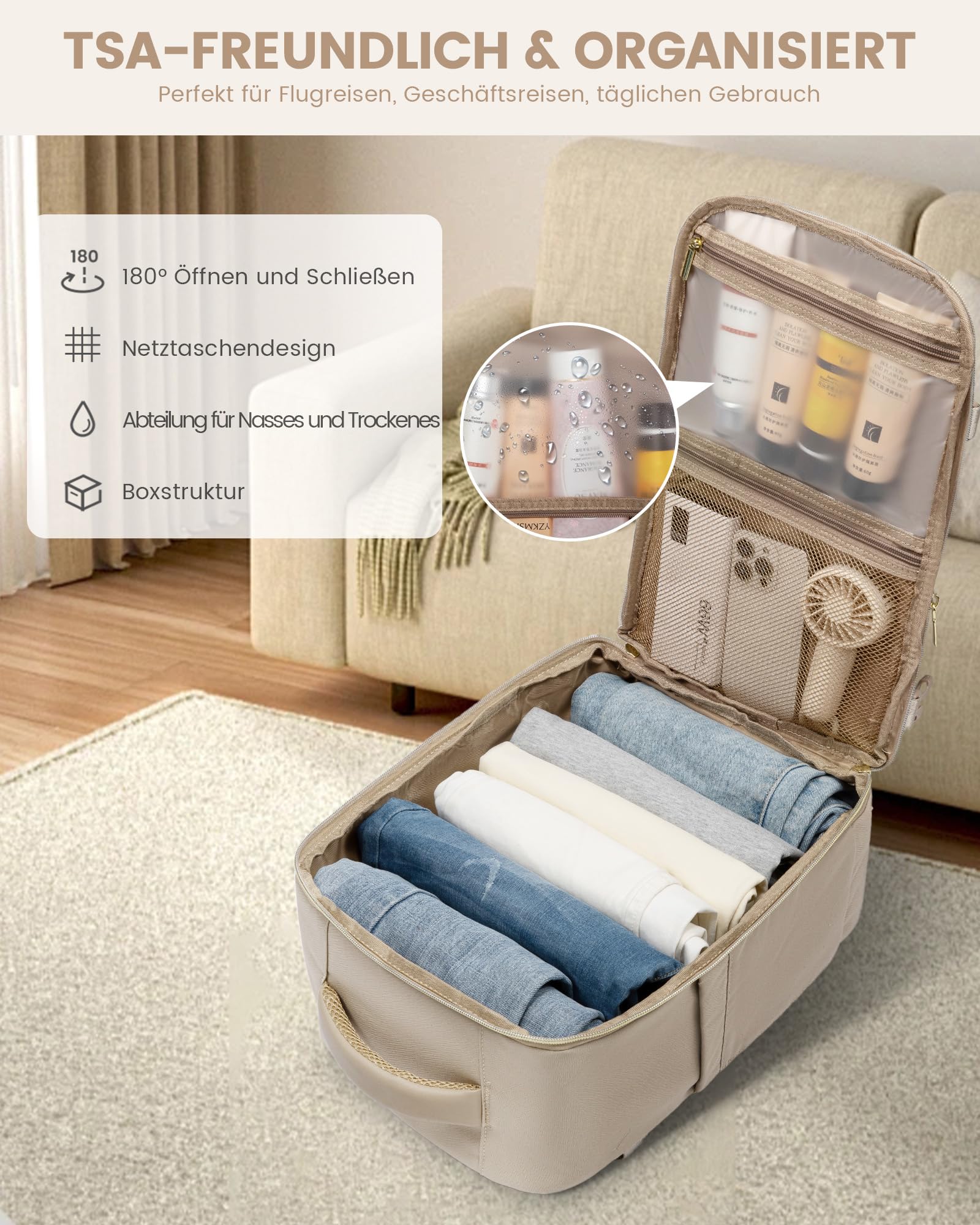 LOVEVOOK Ryanair Handgepäck 40x30x20, 24L Reiserucksack Damen, Handgepäck Rucksack Ryanair, Rucksack Damen, Reiserucksack Cabin Bag, Eurowings, Wizz Air, Urlaub Must Haves - Khaki Beige