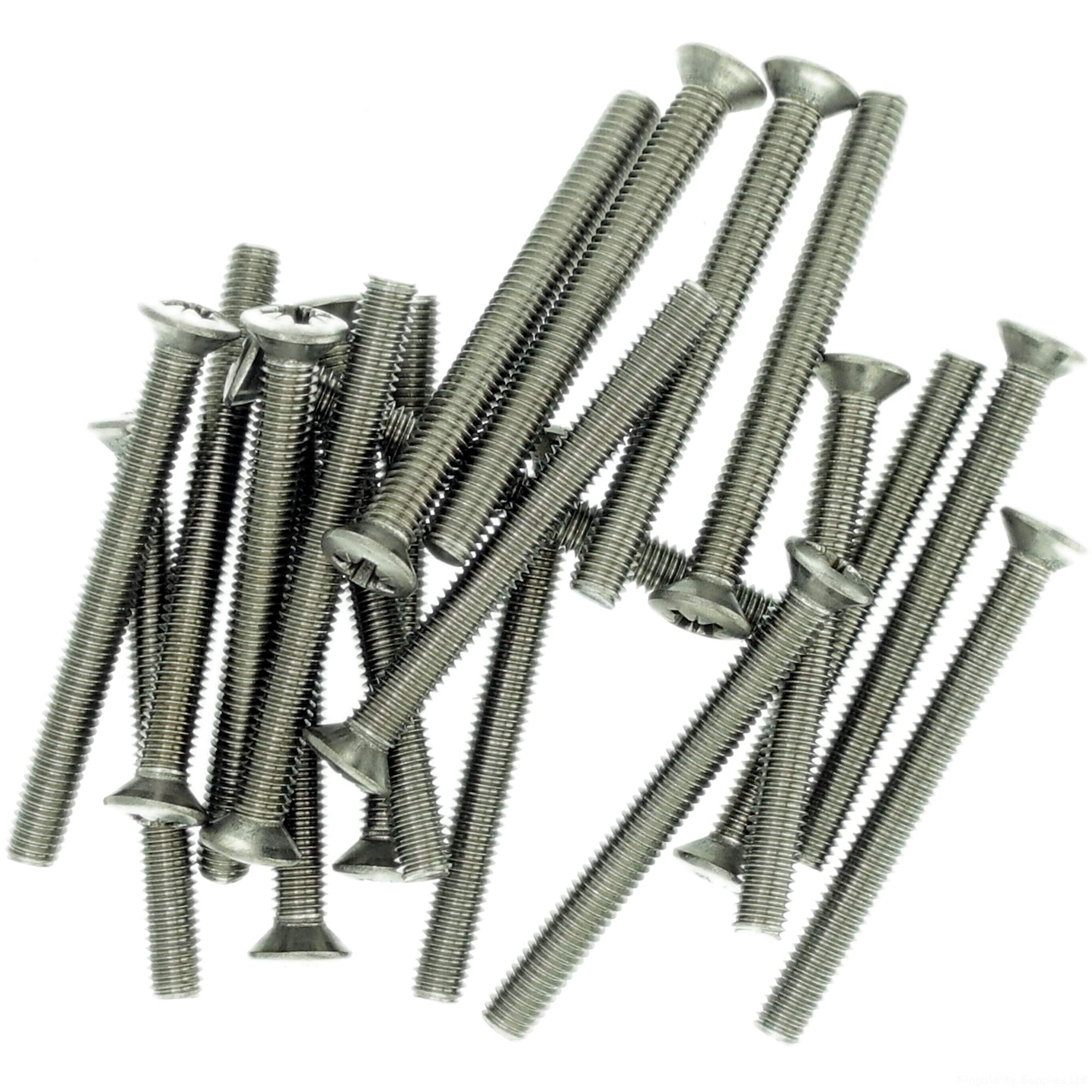 Singularity Supplies Silver M2.5 (2.5Mm X 12Mm) Pozi Raised Countersunk Machine Screw (Bolt) - Stainless Steel (A2) (Pack Of 20)