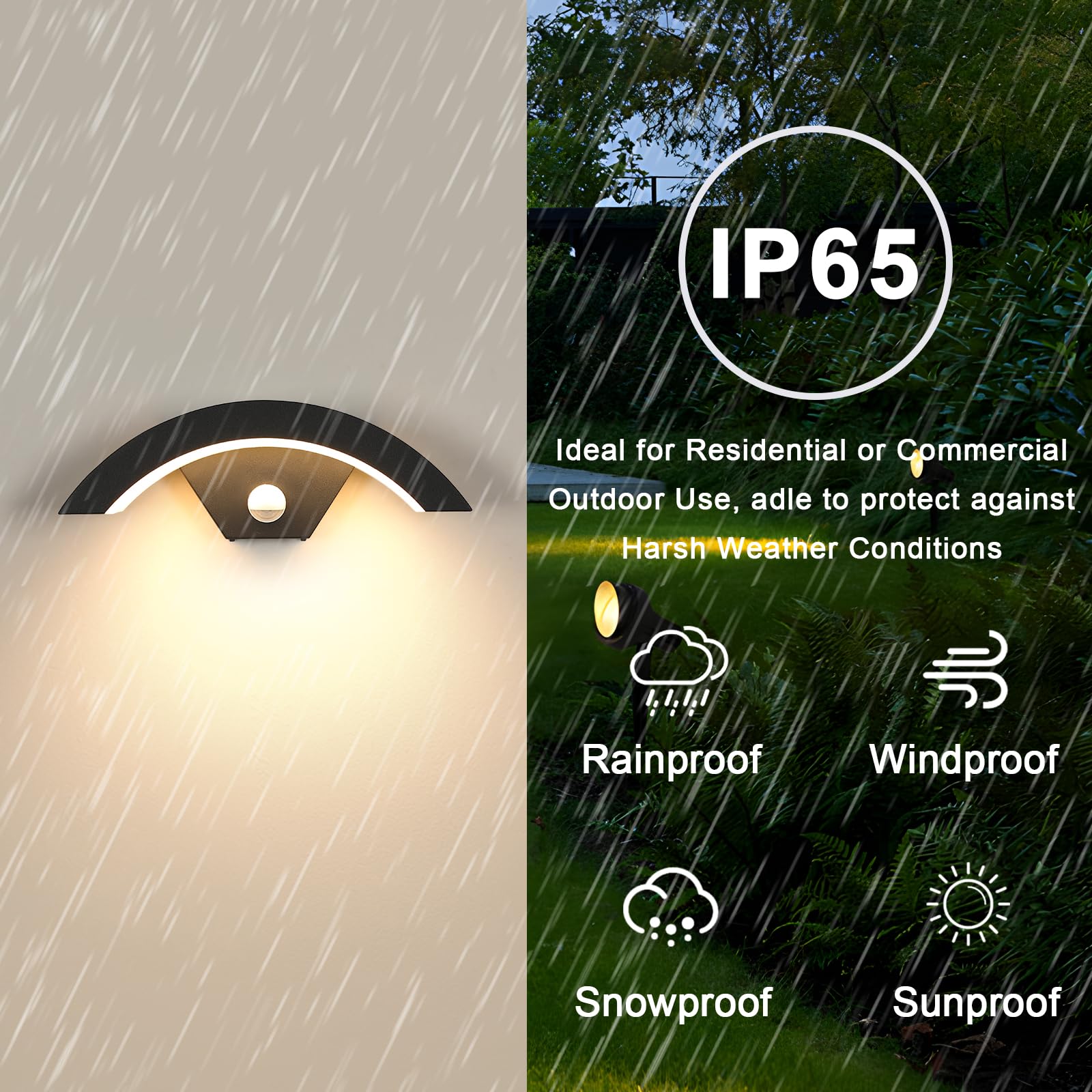 DELIPOP 24W Außenwandleuchte mit Bewegungsmelder, 2 Stück IP65 LED Außenlampe 3000K Warmweiß, Schwarz Wandleuchte Außen Aluminium für Garten Terrasse Balkon Eingang Garage | Bewegungsmelder mit Reichweite 3-8 m und Automatischer Abschaltung