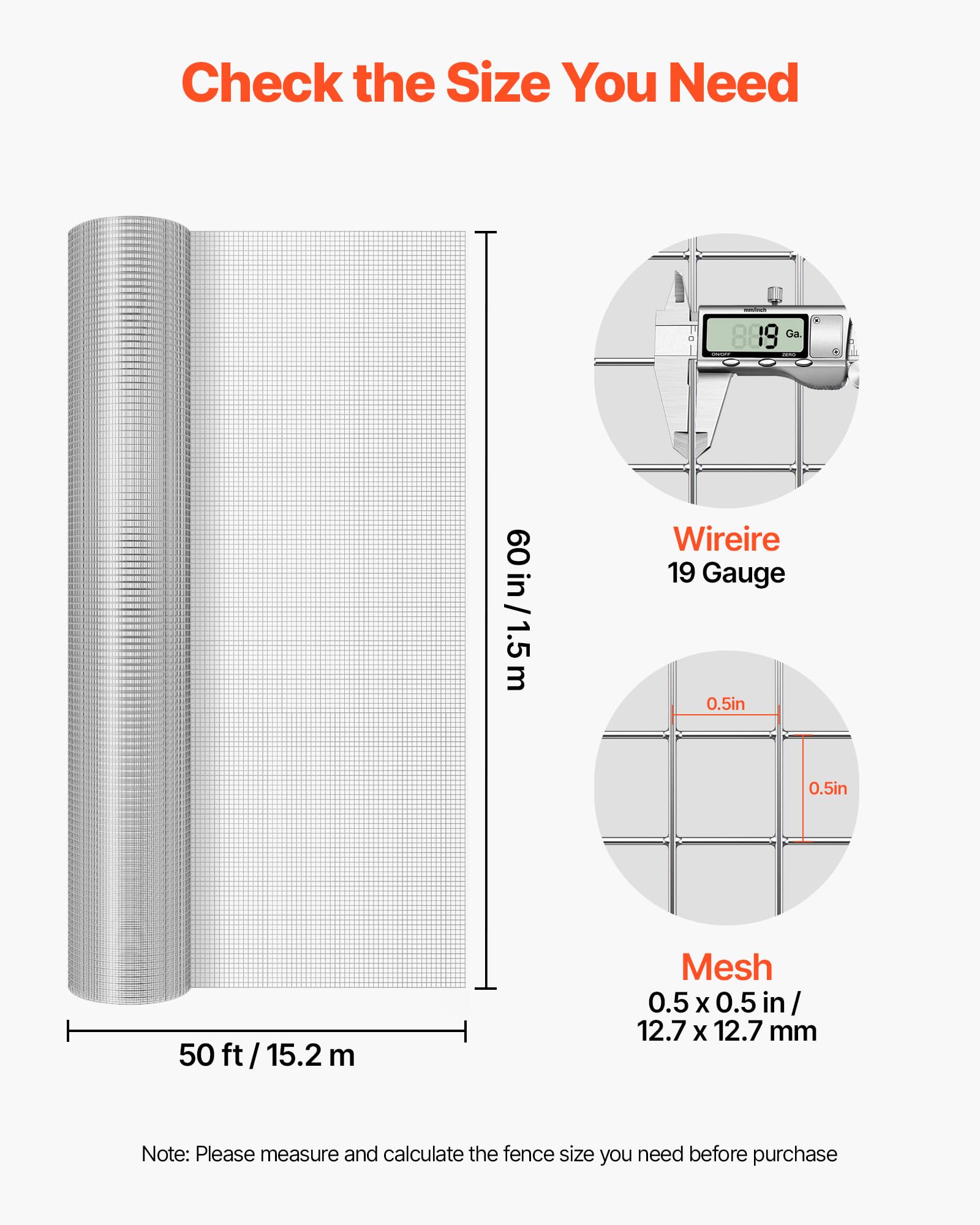VEVOR Malla Metálica 1,5 m x 15,2 m, Malla de Alambre Fina de 12,7 mm x 12,7 mm, Rollo de Rejilla Metálica de Acero Galvanizado para Gallinero Conejero Jardín de Plantas, Previene Ratones Roedores