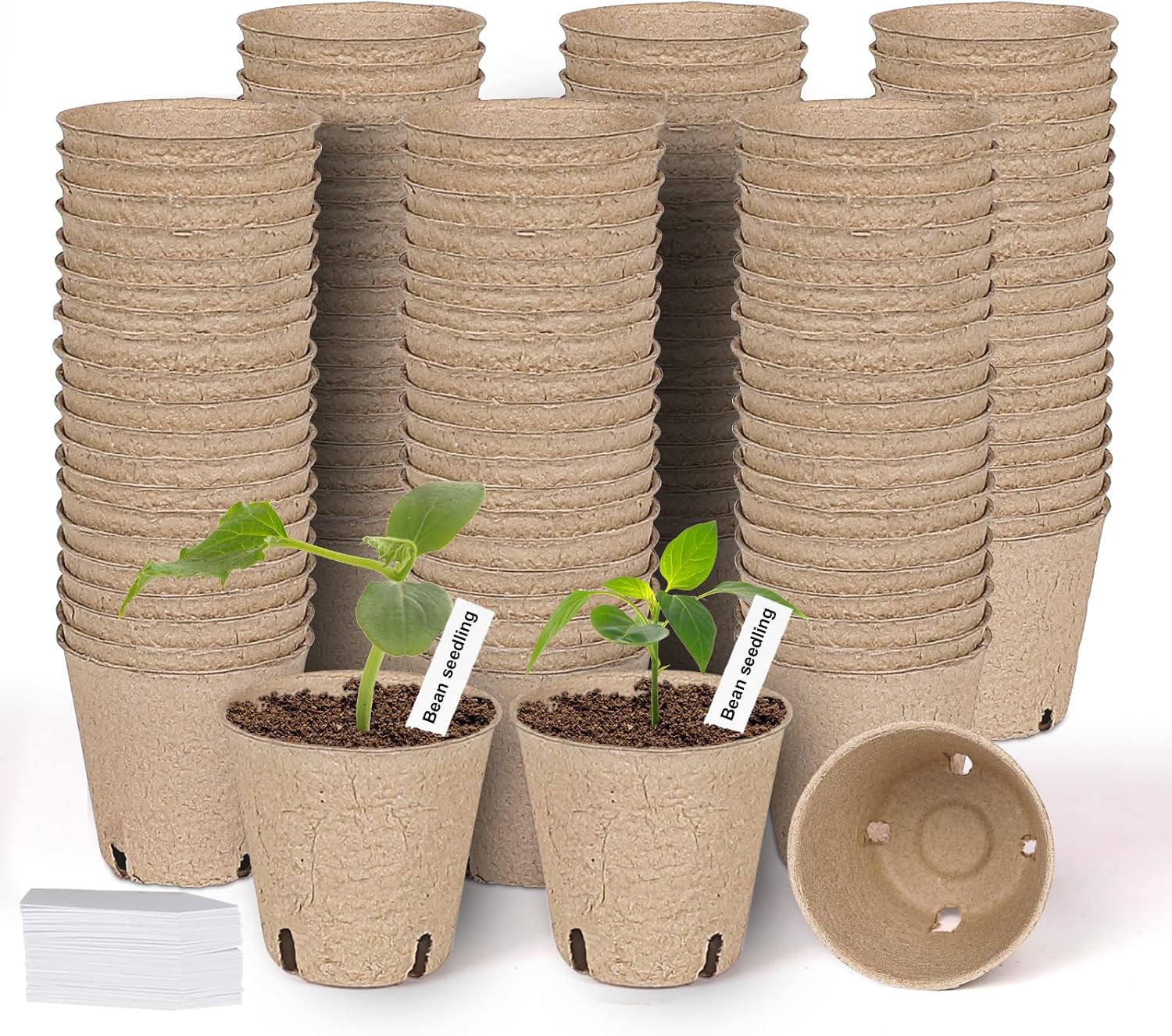 JNYONG 60 Packs 3.15 Inch Peat Pots,Biodegradable Pots for Seedlings with Drainage Holes, Garden Germination Nursery Pots with 50Pcs Plant Labels