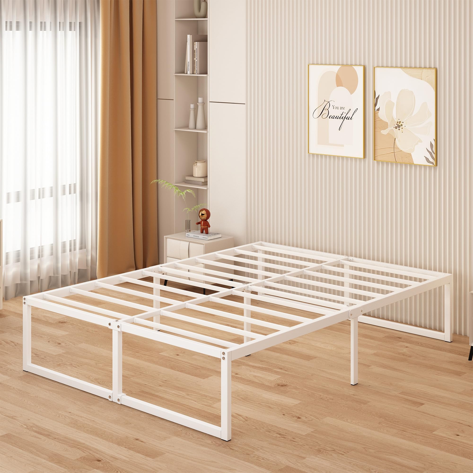 Yicensen Metalowe łóżko 180 x 200 cm – 46 cm wysokości, duża przestrzeń do przechowywania pod łóżkiem, podwójna rama łóżka z metalu ze stalową podpórką, łatwy montaż, bezgłośne, bez łóżka