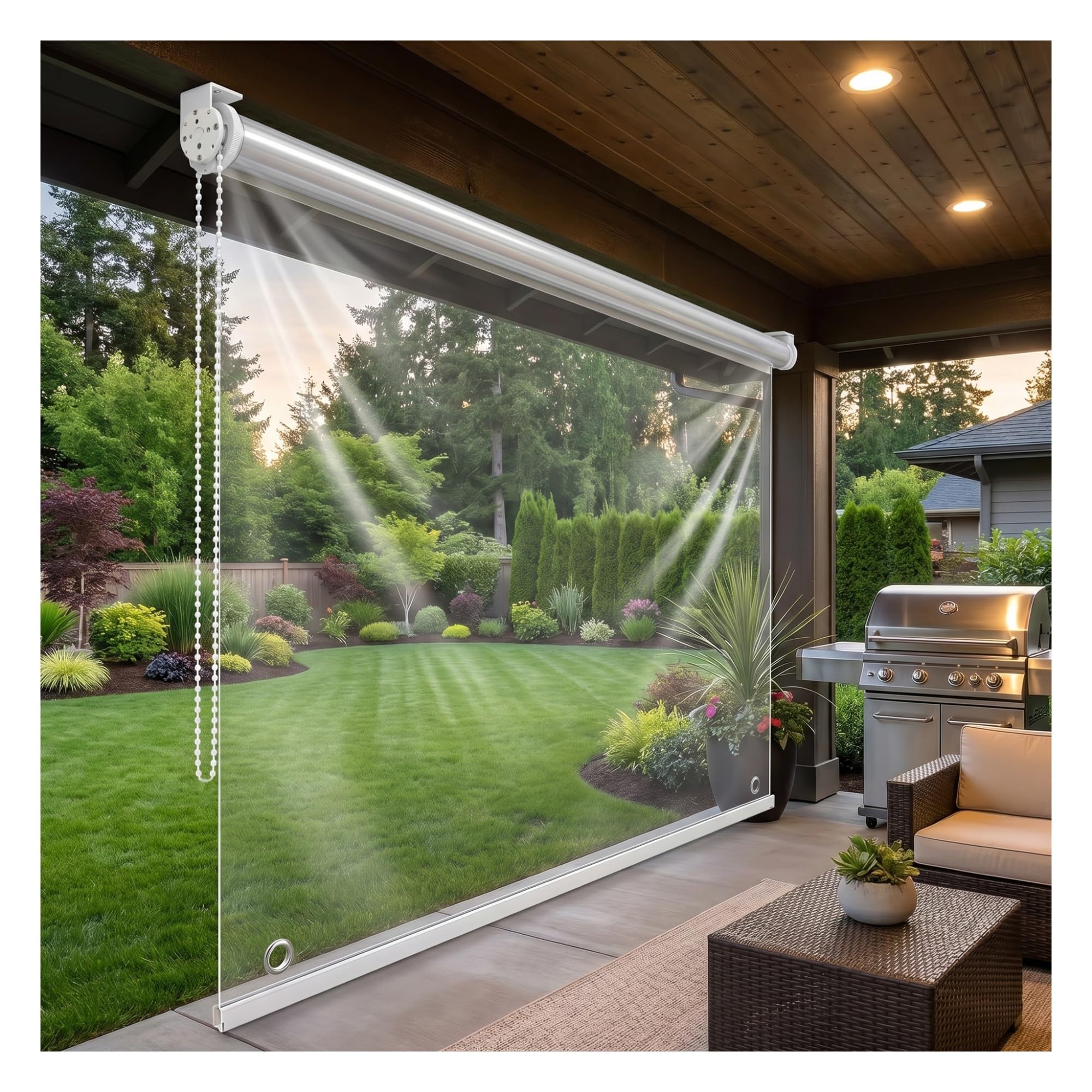 Clear Roll Up Patio Curtains ，Outdoor Windproof & Waterproof PVC Panels Roller Shade Insulated Vinyl Cover， for Window Door Garage ，All-Weather Protection， Heavy-Duty(W90*H220cm/W35.43*H86.61in)