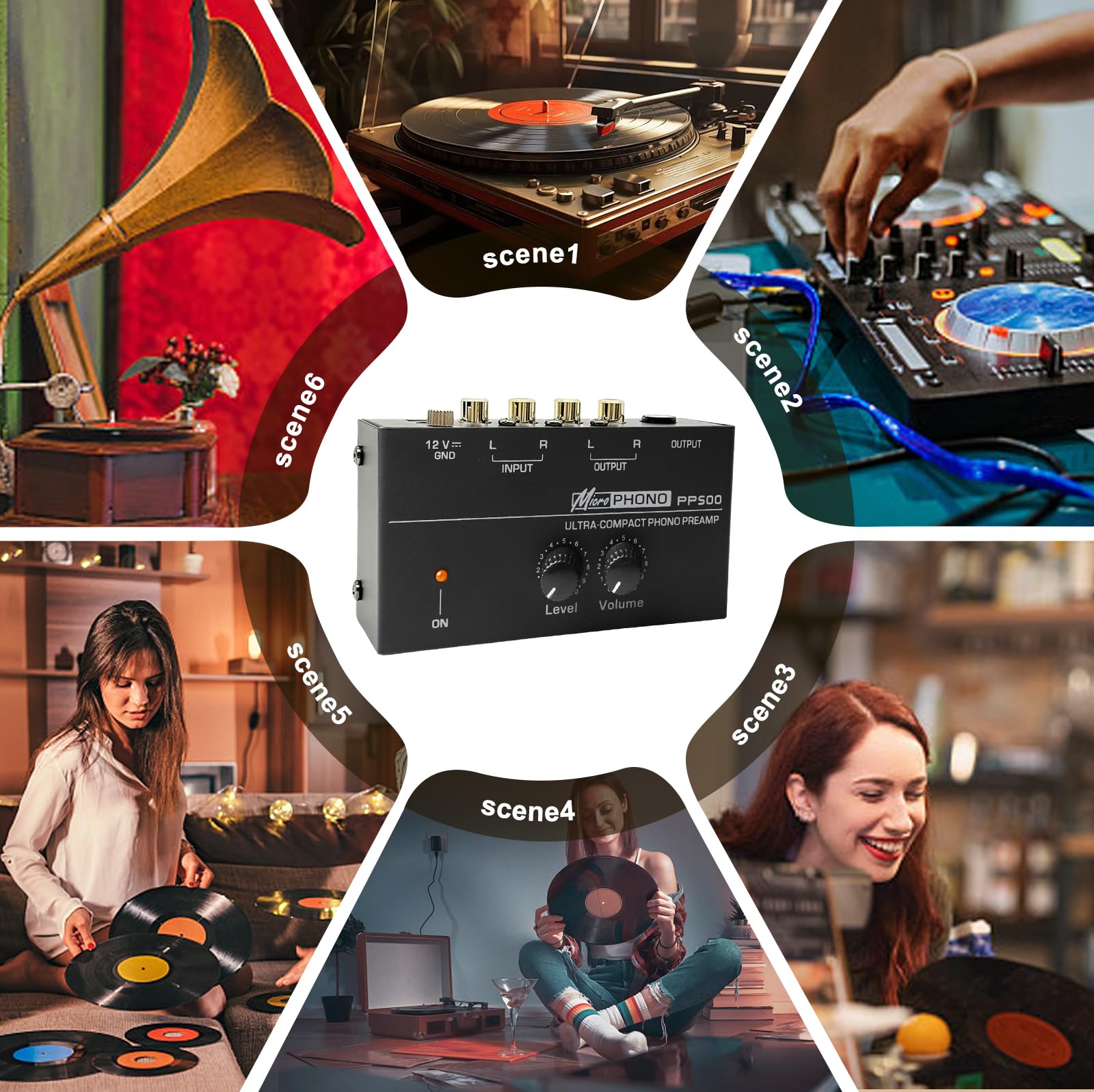 Sporgo Giradischi Phono Preamplificatore MM RCA Ingresso Uscita Stereo Amplificatore