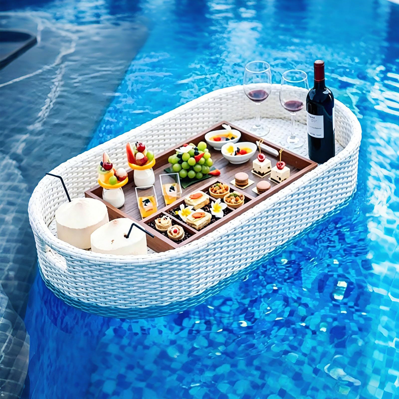 Floating Tray for Pool – Heavy-Duty Floating Pool Tray for Food and Drinks, Spill-Proof Floating Drink Holder for Pool, Swim Up Bars for Pool, Adult Swimming Accessory oval-White