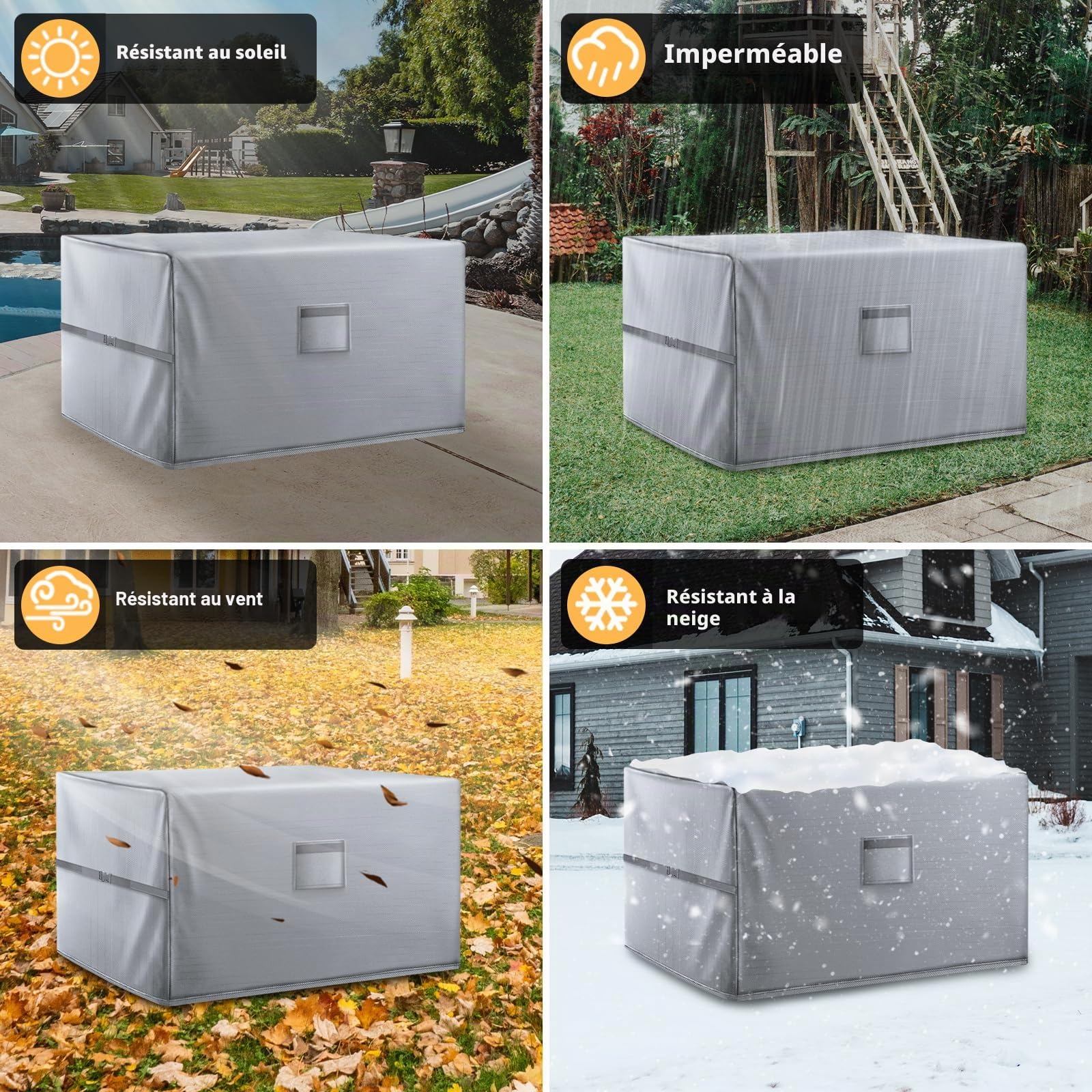 Kovshuiwe 242x162x100cm Housse pour meubles de jardin imperméable et solide en tissu Oxford 420D, résistant au vent et anti-UV pour table de terrasse, meubles en rotin, extérieur, gris