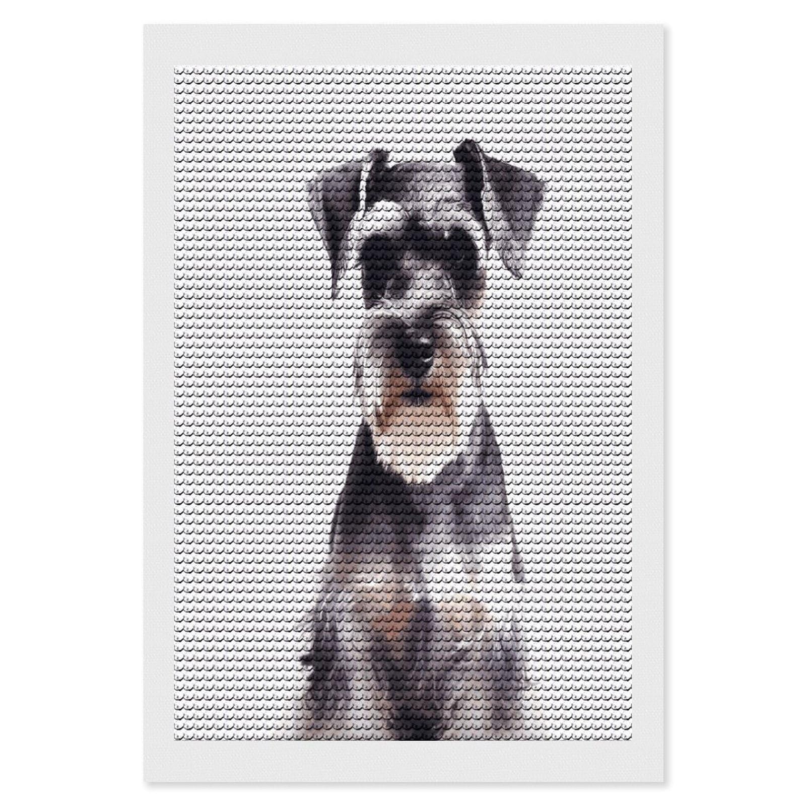 JTREHY Well-Behaved Schnauzer Diamond Art Kits Personalized DIY Round Diamond Painting Kits for Beginner Full Drill Diamonds Dots Paintings for Adults Gem Art Crafts Home Decor