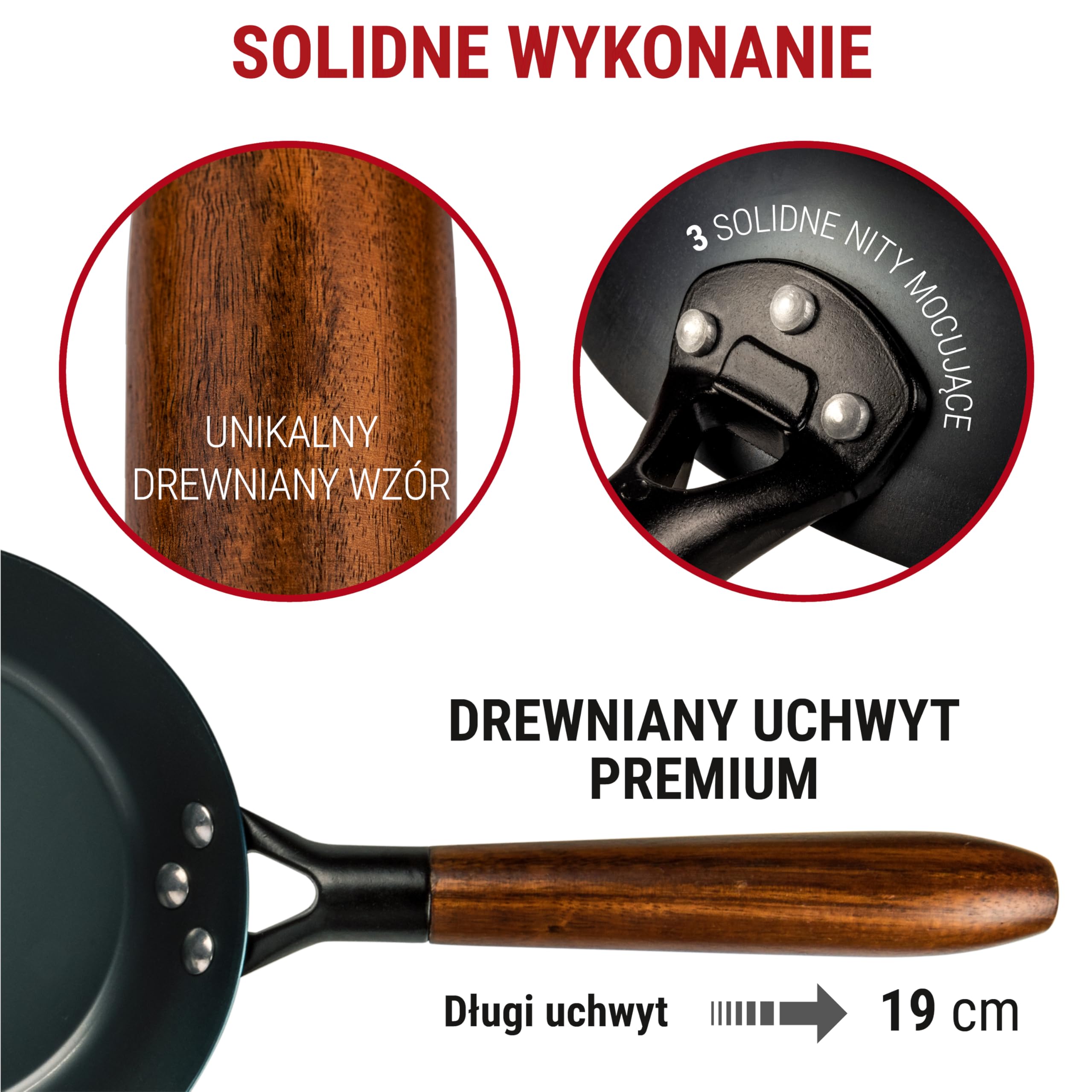 YOSUKATA Patelnia z Węglowej Stali Bez Powłoki z Odpinaną Drewnianą Rączką 26 cm – Odporna na Wysokie Temperatury, Do Indukcji i Zdrowego Gotowania - Patelnia do Smażenia na Wszystkich Typach Kuchenek