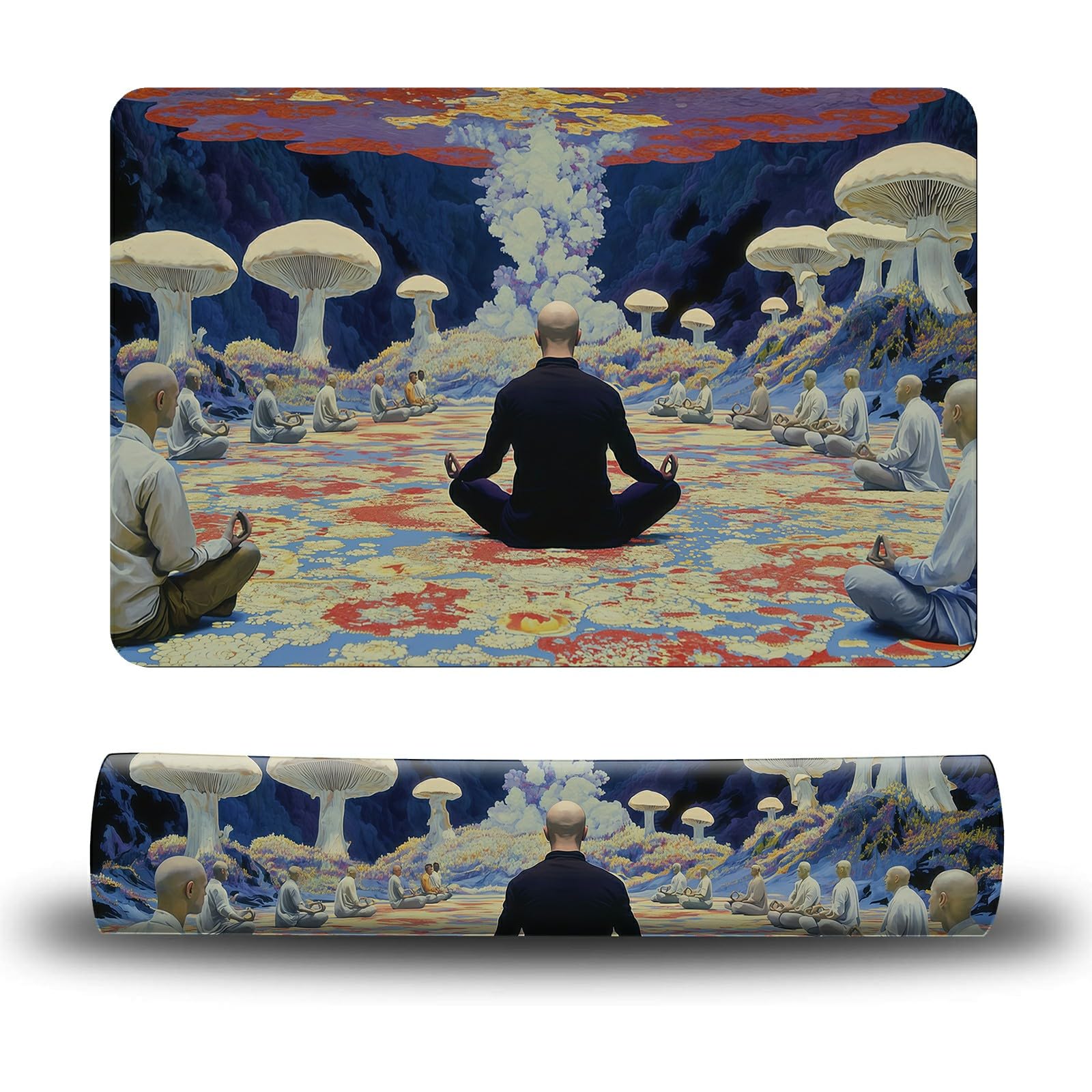 Dikoer Dog Food Mat, 15.7" x 23.6" Absorbent Pet Feeding Mat for Food and Water, Waterproof Diatom Mud Pet Placemat with Non-Slip Rubber Backing, Cat Bowl Mat for Floors - White Mushroom Man