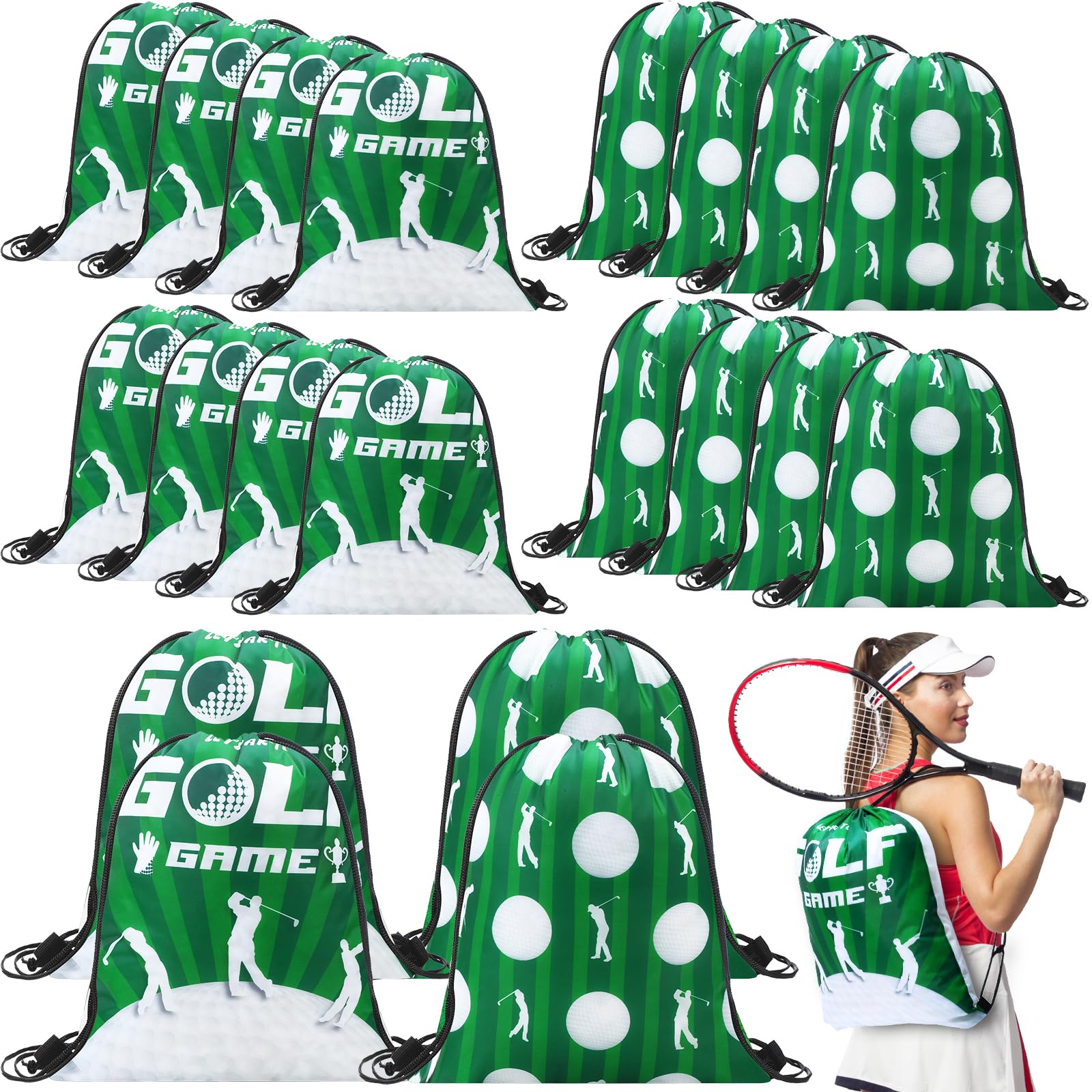 Eccliy 24 Pcs Golf Drawstring Bag Sports Gym Drawstring Golf Goodie Favor Gift Sack Bags for Adults