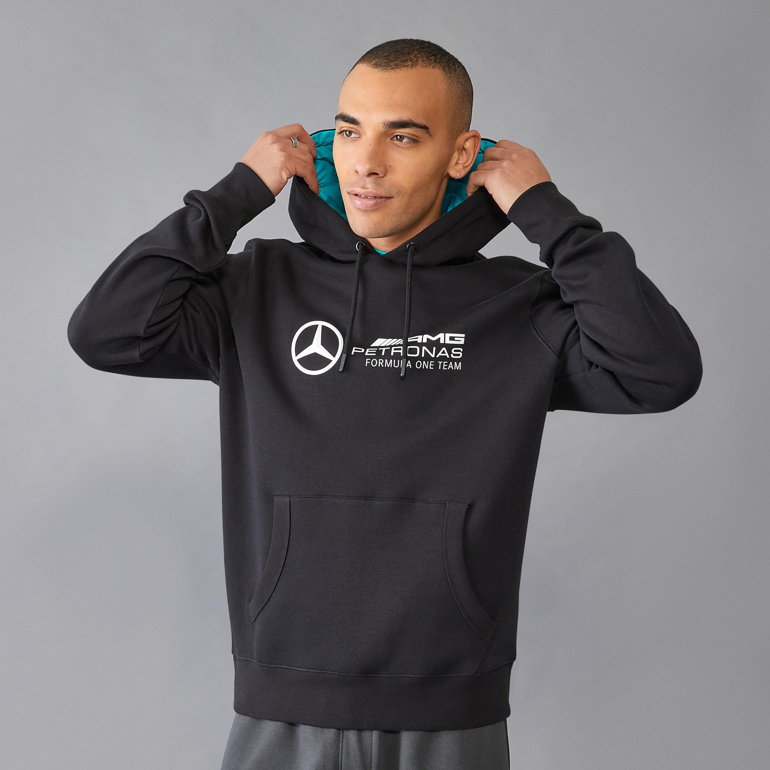 Mercedes AMG Petronas Sudadera con Capucha de Hombre F1 con Gran Logotipo del Equipo en 3D - Negro - Tamaño: S