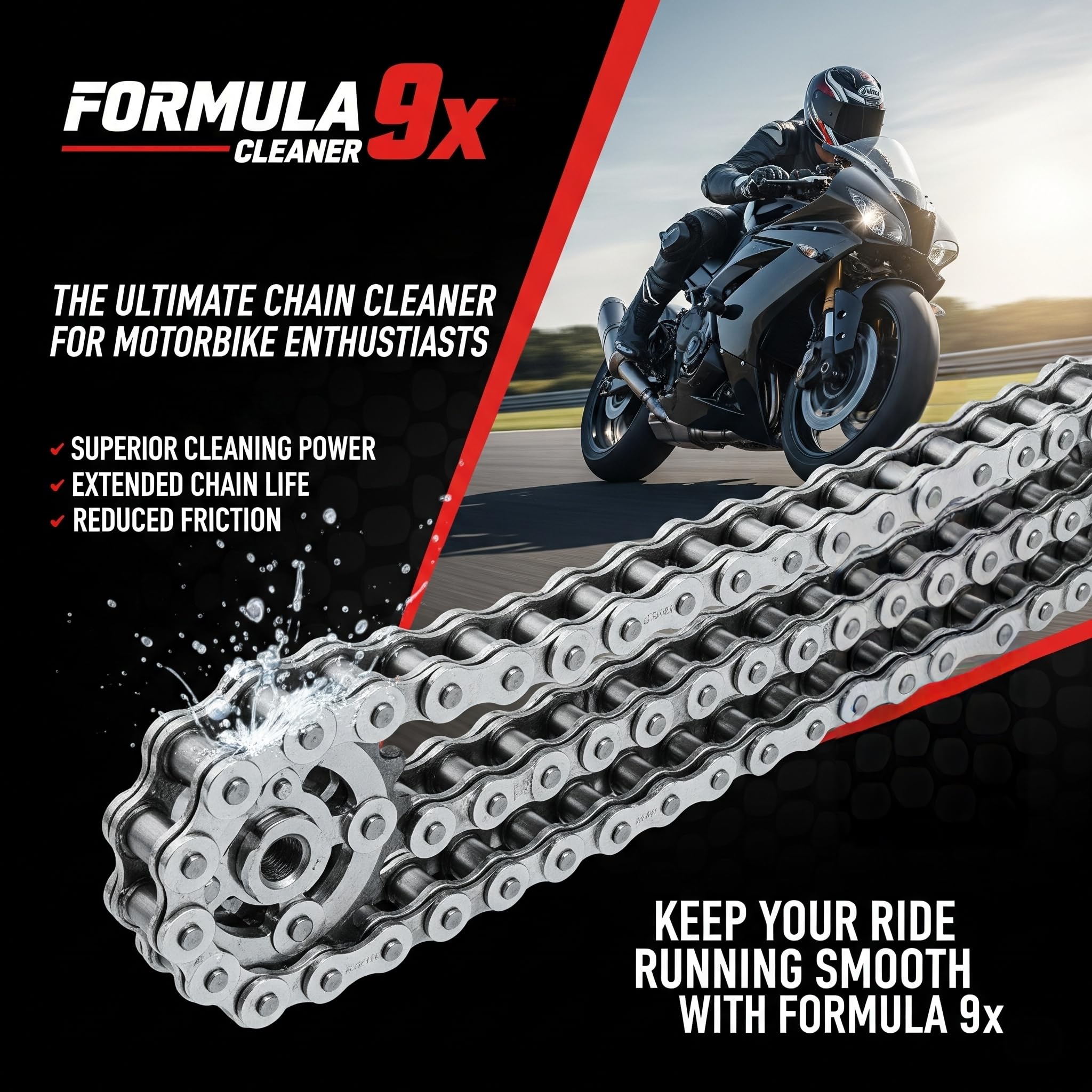 Formula 9X Chain Lube - 500ml + Chain Cleaner - 500ml = 1000ml Chain Lube Spray Combo Pack 4