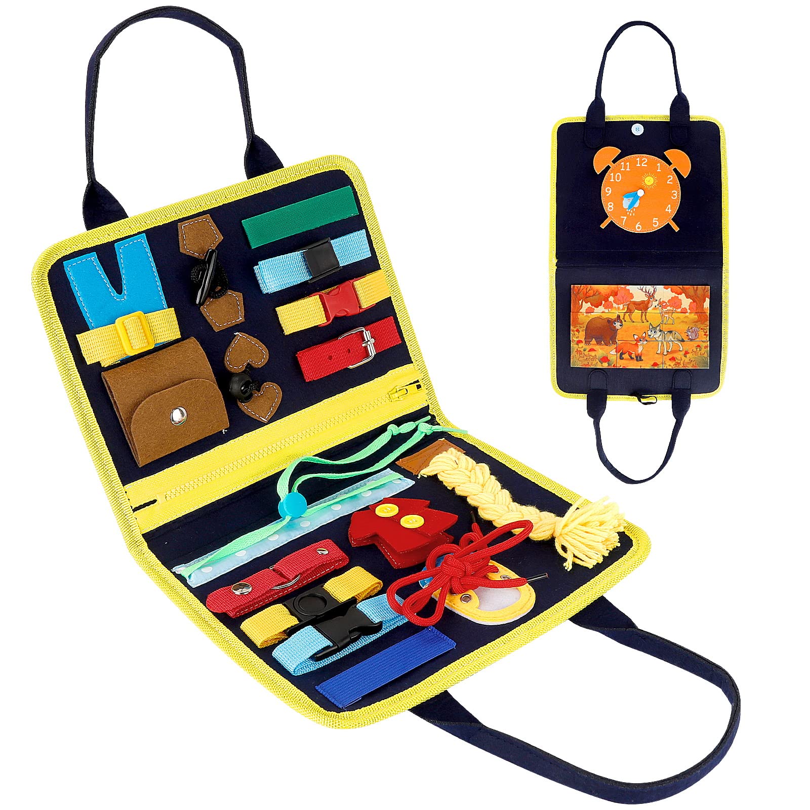 Photo 1 of Busy Board for Toddler 1-3 Years Old Montessori Sensory Toys Baby Kids Activities Travel Educational Toy Preschool Learning Fine Motor Skills Basic Dressing Skills Clocks and Puzzles