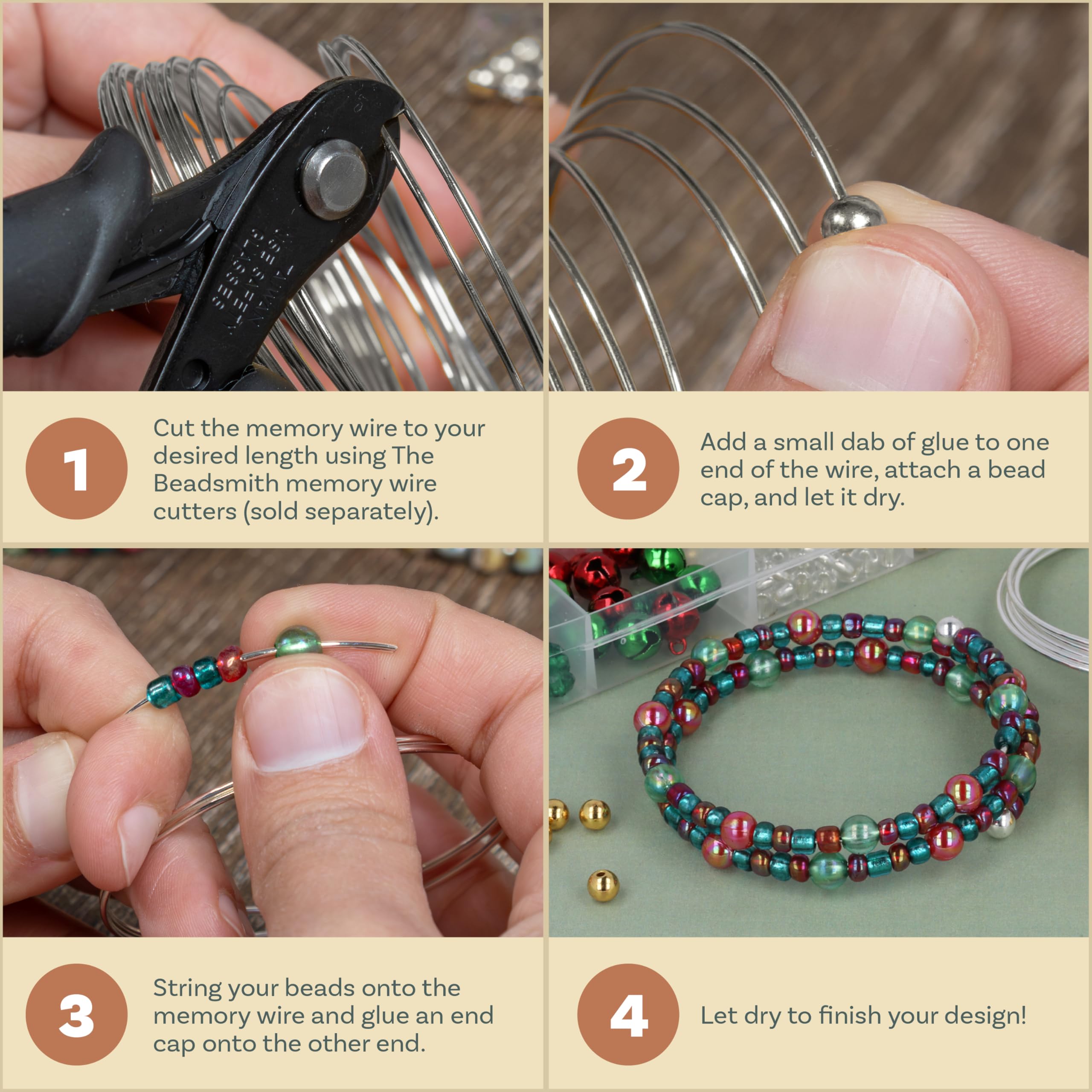 The Beadsmith Zestaw przewodu pamięciowego i zaślepek – posrebrzane, grubość 1 mm, średnica 60 mm, 12 zwojów bransoletek z 8 zaślepkami, gruby rozmiar, zestaw do produkcji biżuterii,