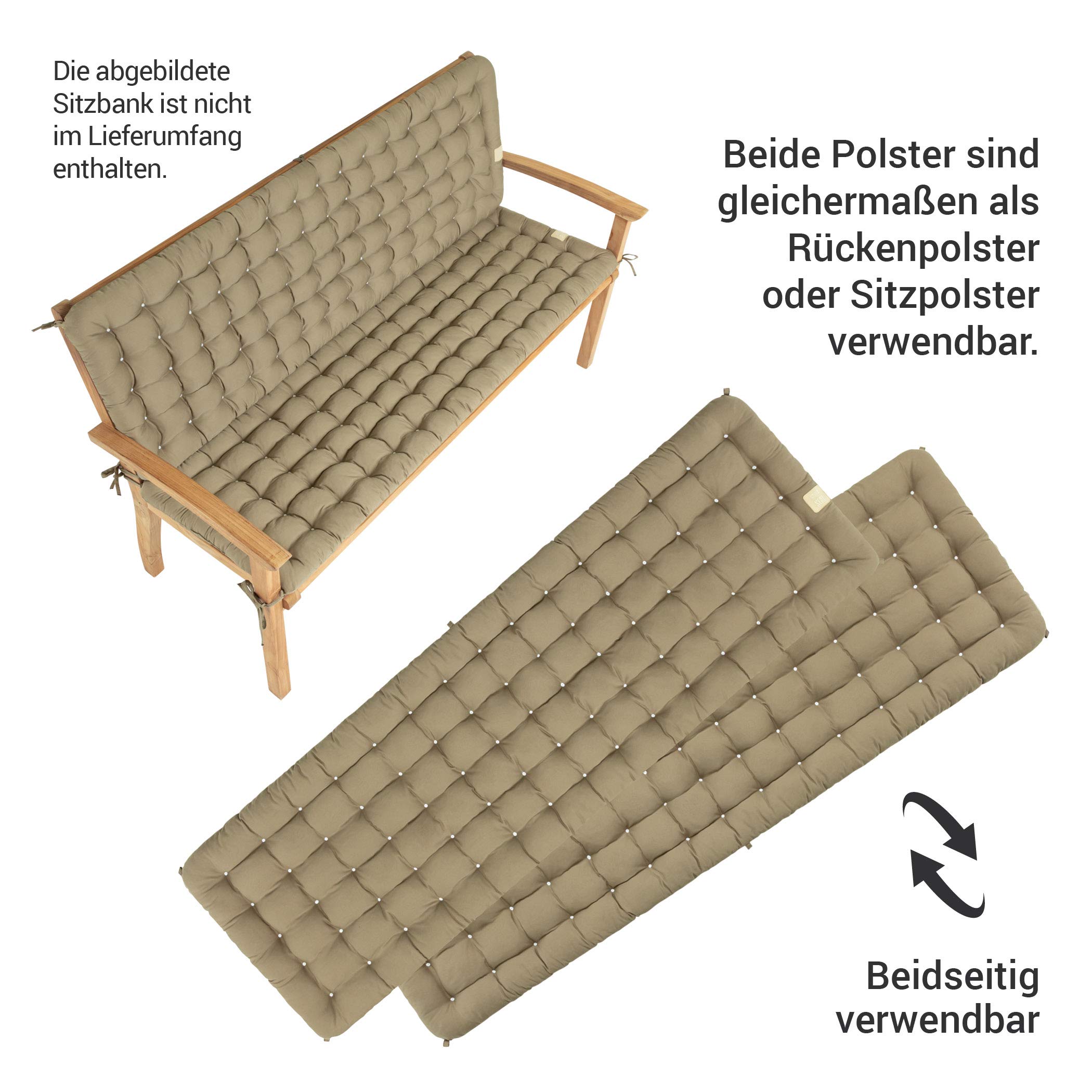 HAVE A SEAT Luxury – Cuscino per panca da giardino, comodo cuscino ortopedico, resistente alle intemperie, lavabile fino a 95 °C, prodotto in Germania (110 x 48 cm, grigio chiaro