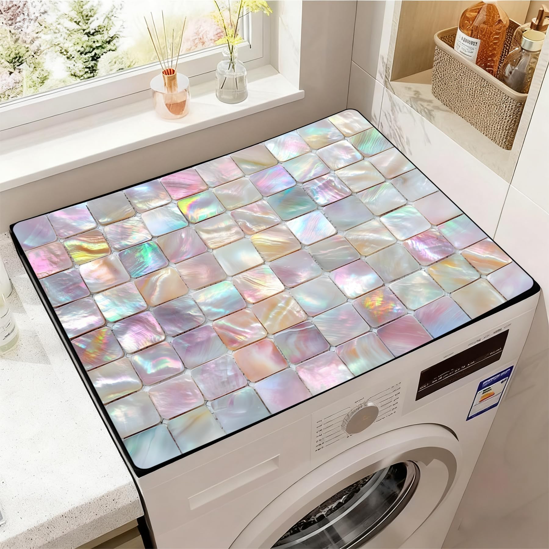 Washer and Dryer Covers for the Top, Non-slip Dryer Top Protector Mat, Dust-proof Washing Machine Cover, 23.6" x 19.7" (Checkered, 23.6" x 19.7")