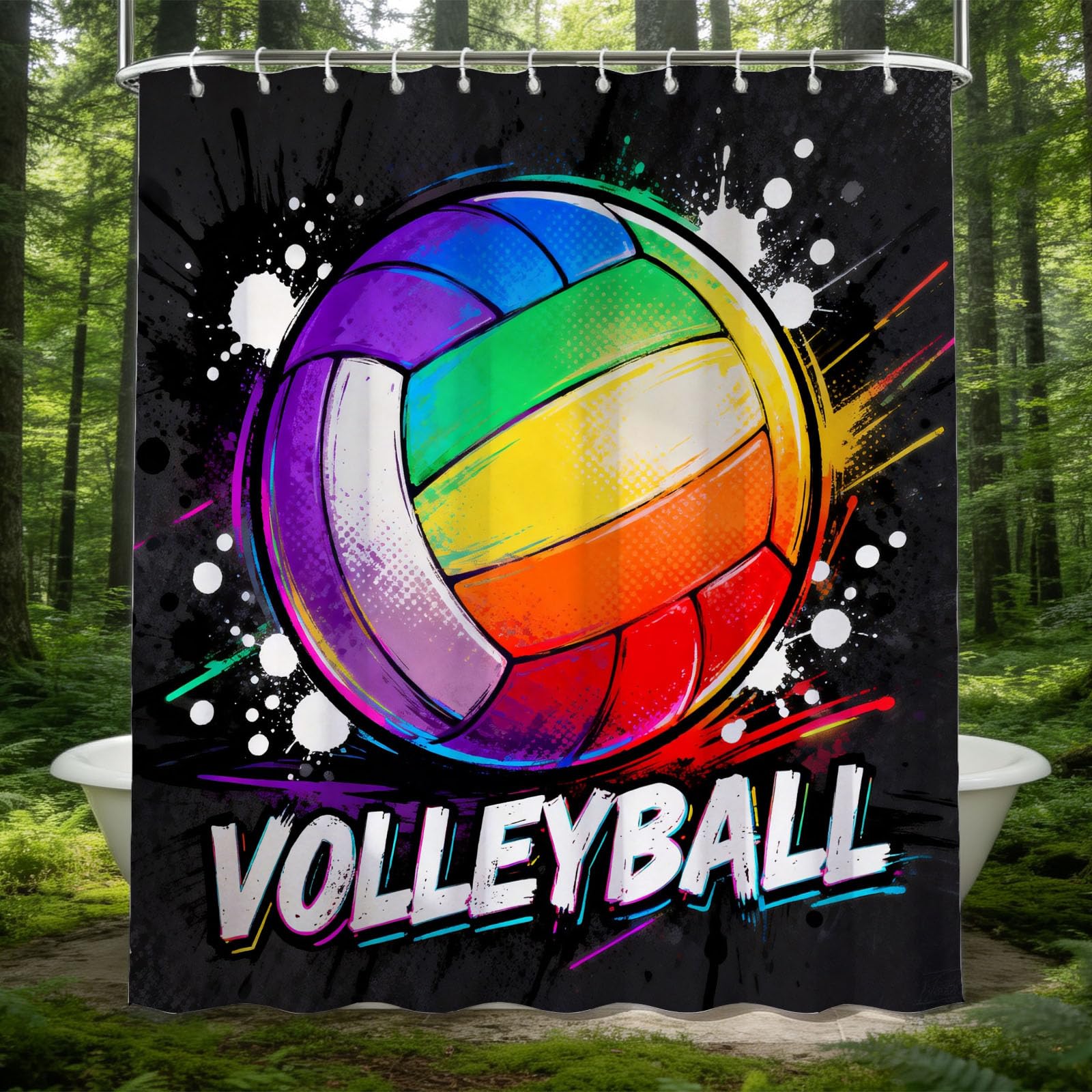 Hongduo 3D Volleyball Shower Curtain for Stalls Bathtubs Sport Bathroom Decor Shower Curtain Set Polyester Fabric Waterproof 180x180cm/71X71 Inch with Hooks