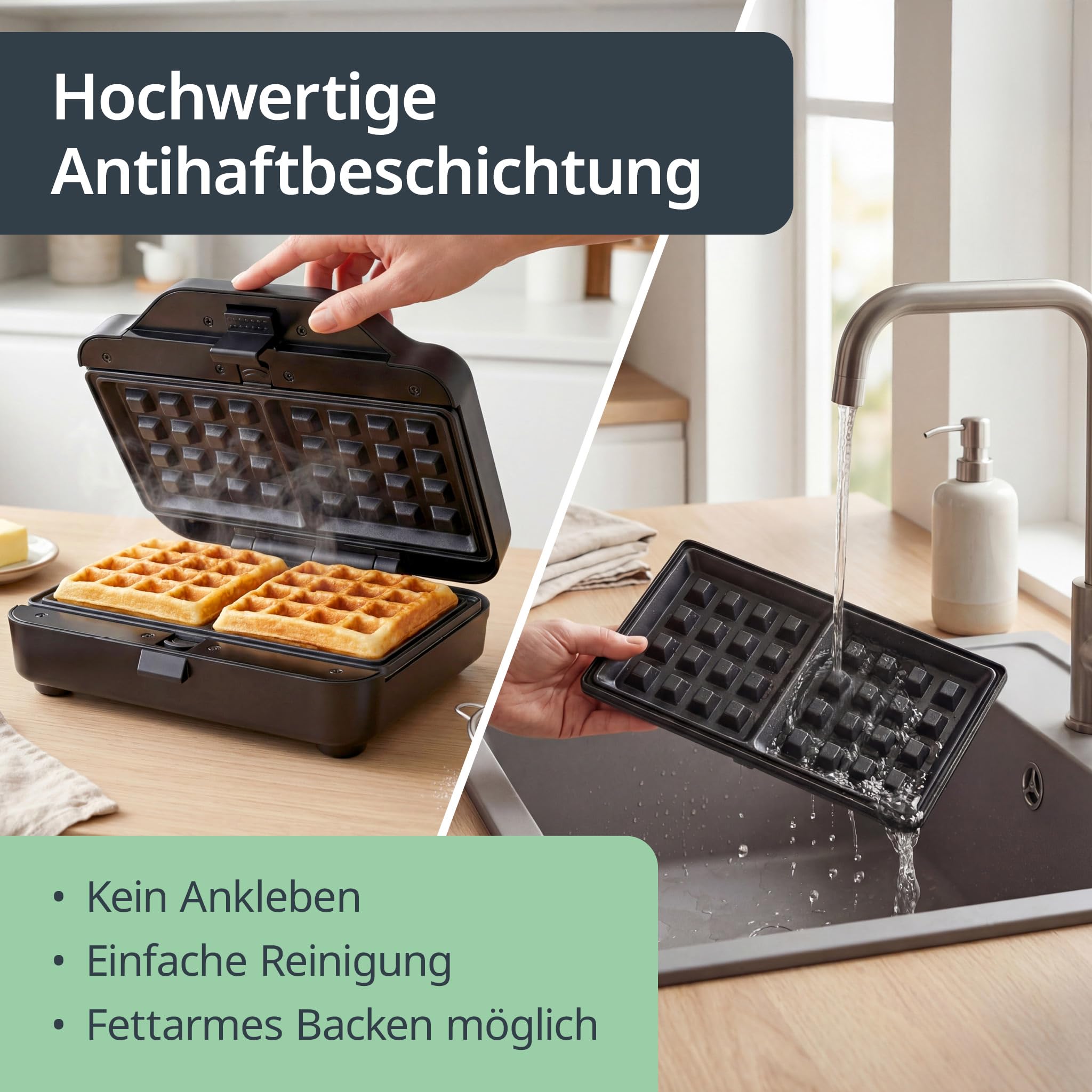 ADE 3-in-1 Sandwichmaker | Sandwichtoaster & Panini-Maker | 800W | Antihaft | Waffeleisen & Kontaktgrill mit 3 Wechselplatten | belgische Waffeln & goldbraune Toasts fürs Sonntagsfrühstück