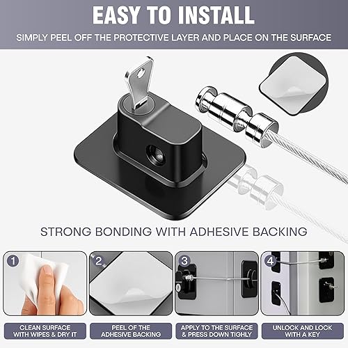 Miniatura 3 de Cerradura de refrigerador con llaves, cerradura de gabinete a prueba de niños con adhesivo fuerte, plástico ABS y alambre de acero inoxidable