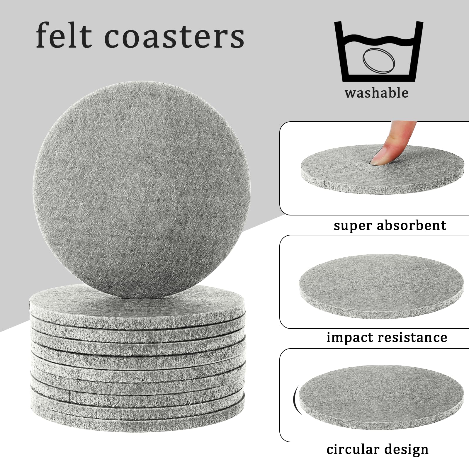 16 Dessous De Verre Ronds En Feutre Gris - Lavables, Absorbants Pour Protéger Tables Et Meubles