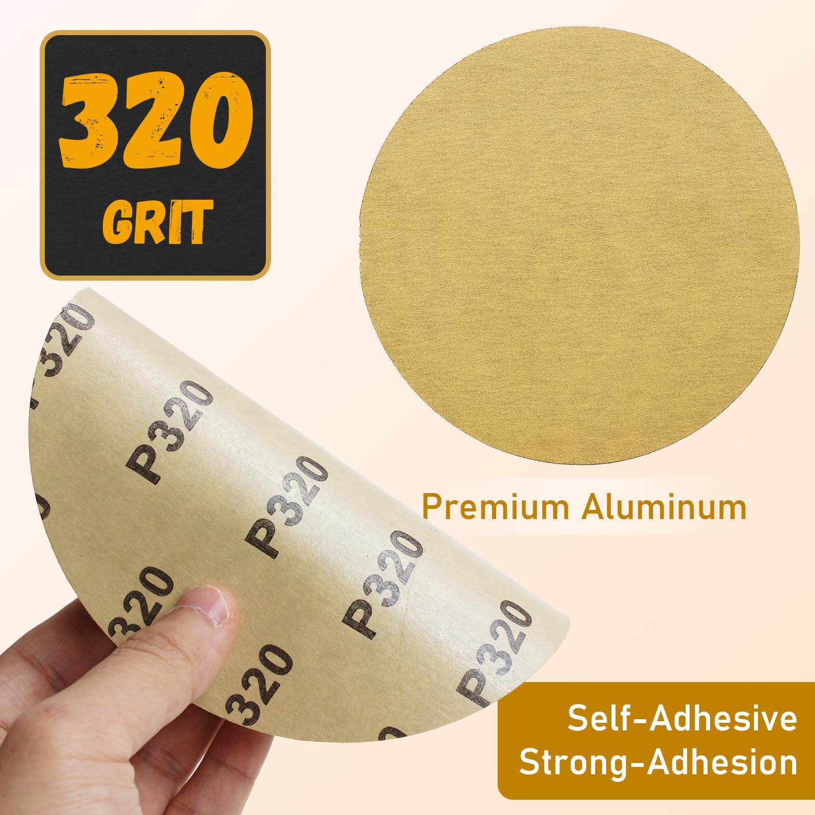 100 discos de lija PSA de 6 pulgadas, grano 320, rollo de papel de lija adhesivo para lijadora DA, papel de lija redondo de óxido de aluminio autoadhesivo con parte trasera adhesiva