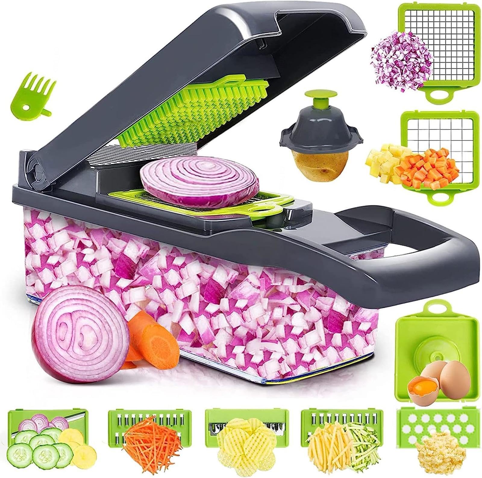 Picadora Verduras Todo en Uno, Rebanadora Mandolina Multifuncional, Cortadora Frutas, Cebolla, Ajo, Zanahoria, Patata, Tomate, Fruta, Ensalada